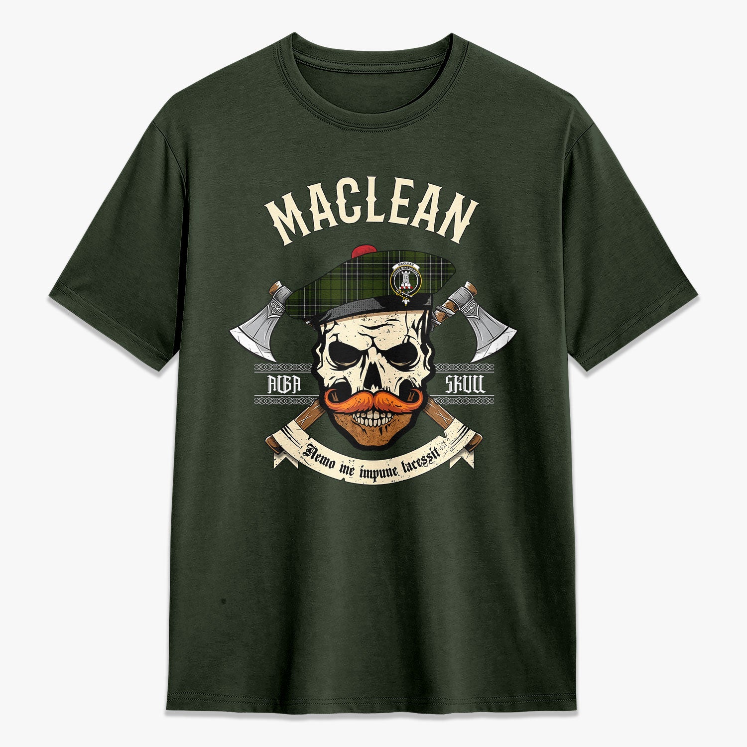 MacLean Hunting Tartan Crest 2D T-shirt - Alba Skull Style