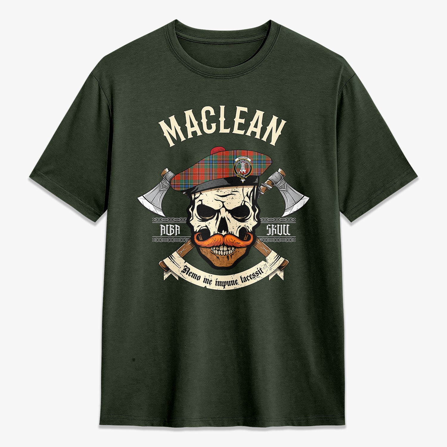 MacLean of Duart Ancient Tartan Crest 2D T-shirt - Alba Skull Style