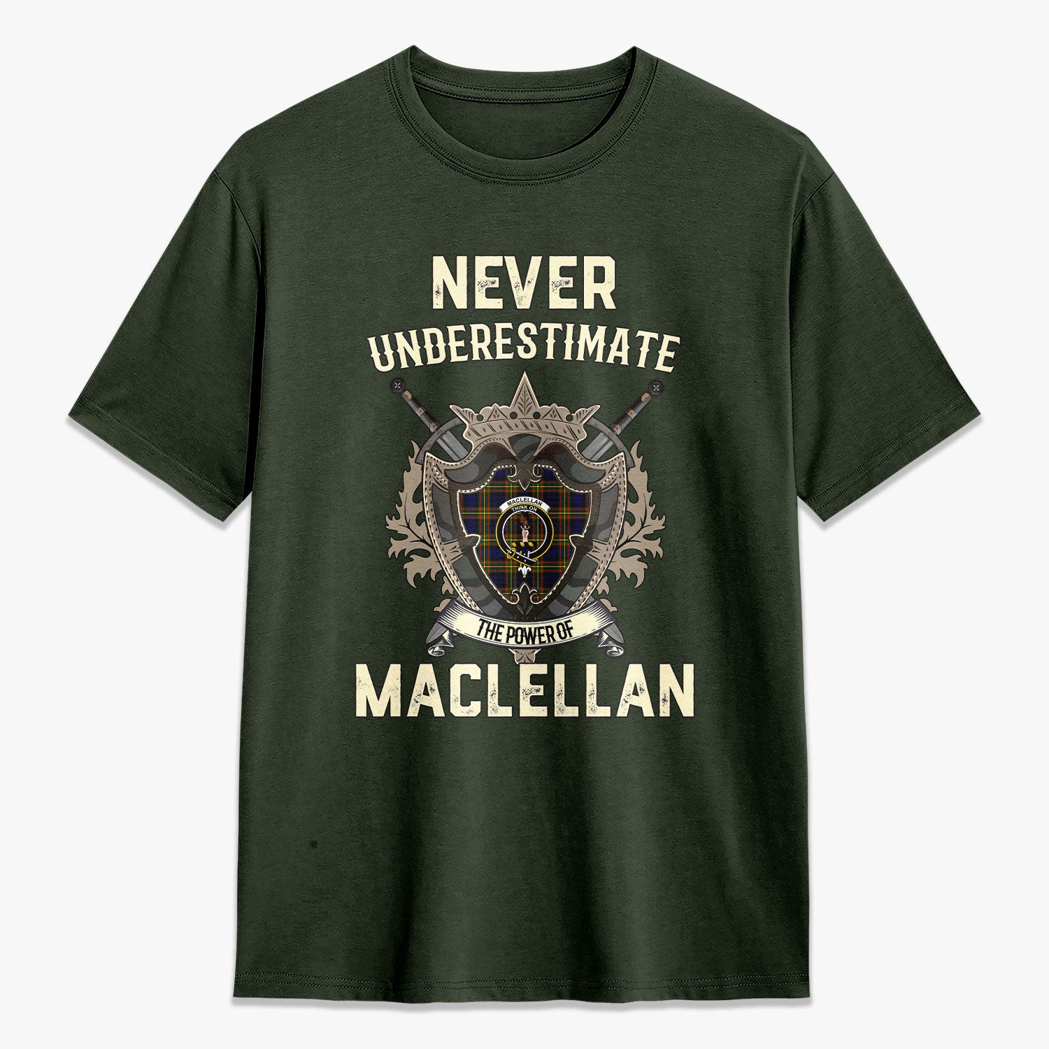 MacLellan Modern Tartan Crest 2D T-shirt - Never Underestimate Style