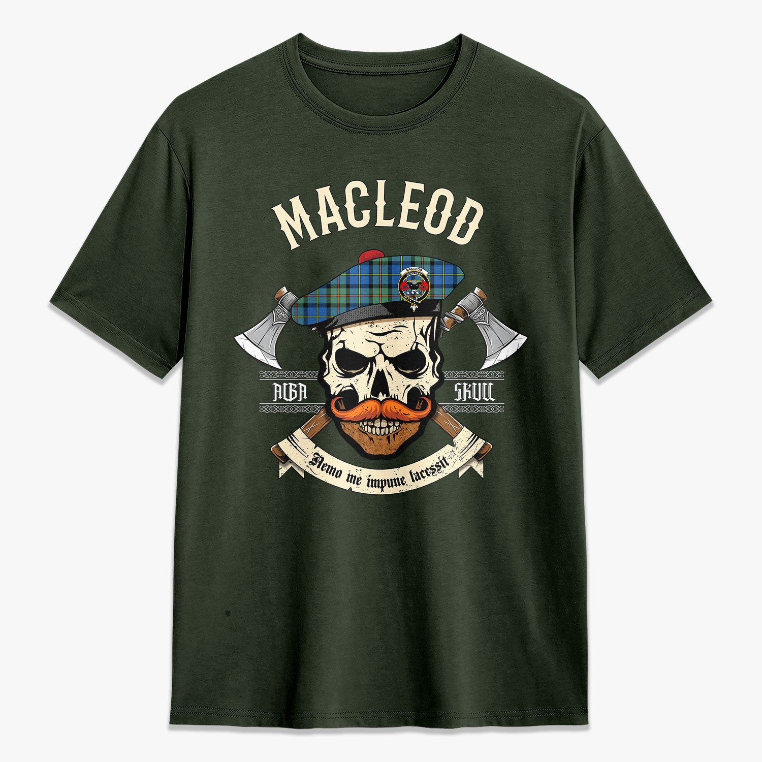 MacLeod of Harris Ancient Tartan Crest 2D T-shirt - Alba Skull Style