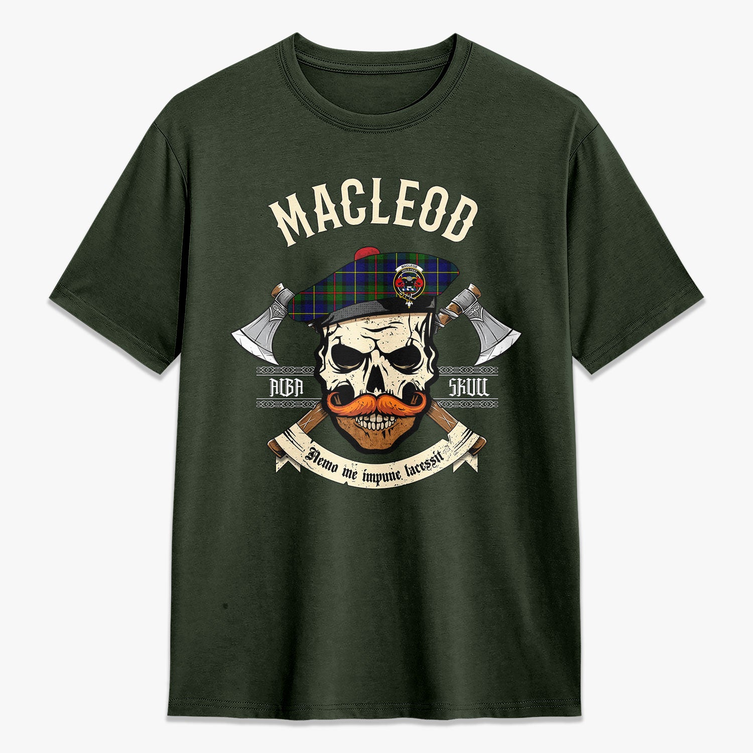 MacLeod of Harris Modern Tartan Crest 2D T-shirt - Alba Skull Style