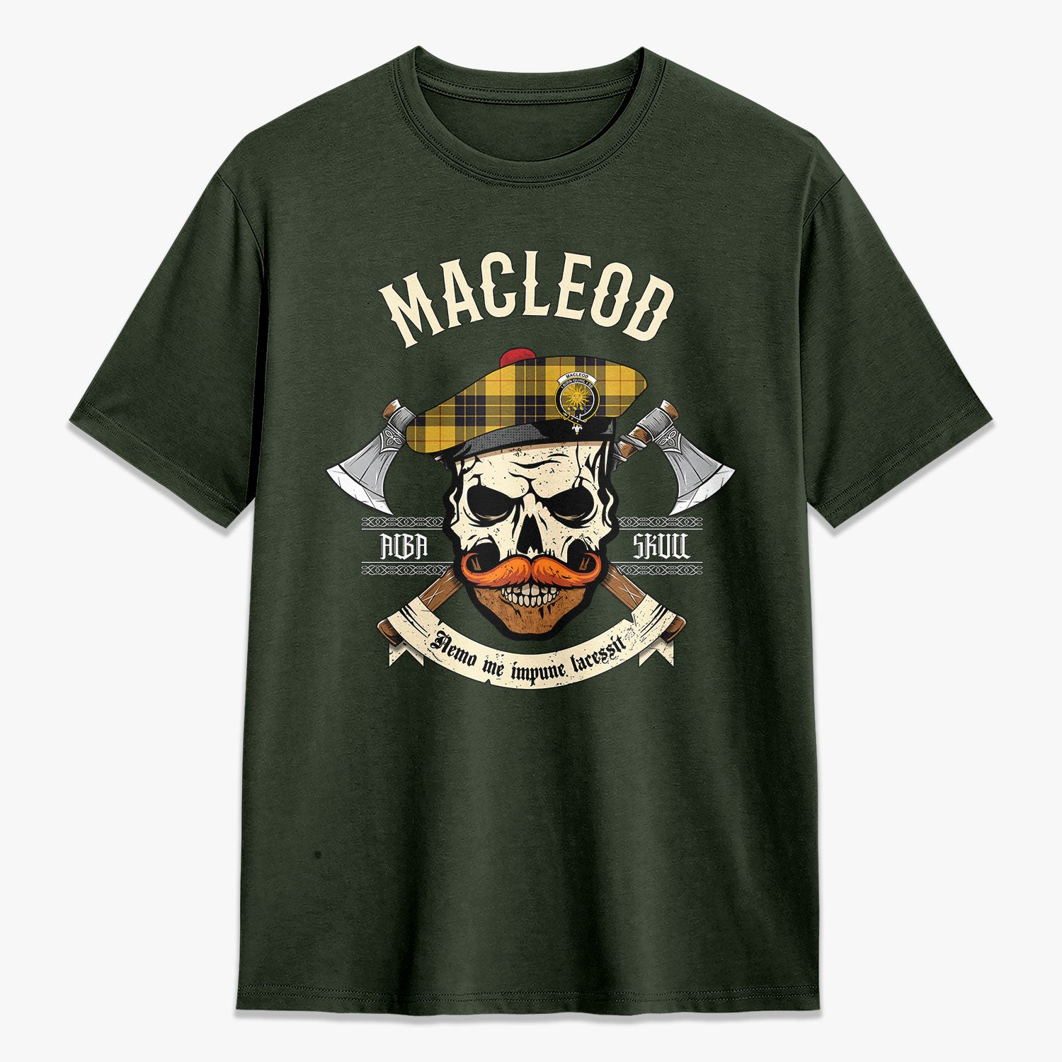 MacLeod of Lewis Ancient Tartan Crest 2D T-shirt - Alba Skull Style