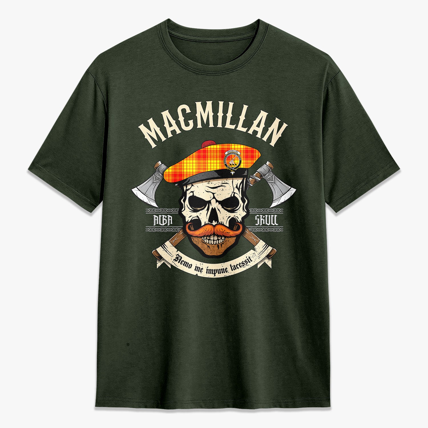 MacMillan Clan Tartan Crest 2D T-shirt - Alba Skull Style