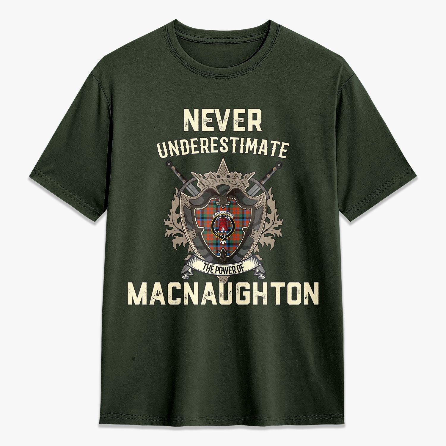 MacNaughton Ancient Tartan Crest 2D T-shirt - Never Underestimate Style