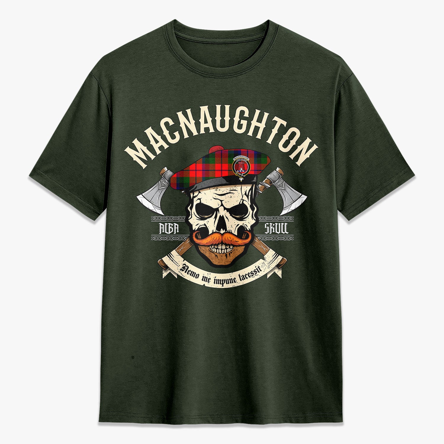 MacNaughton Modern Tartan Crest 2D T-shirt - Alba Skull Style