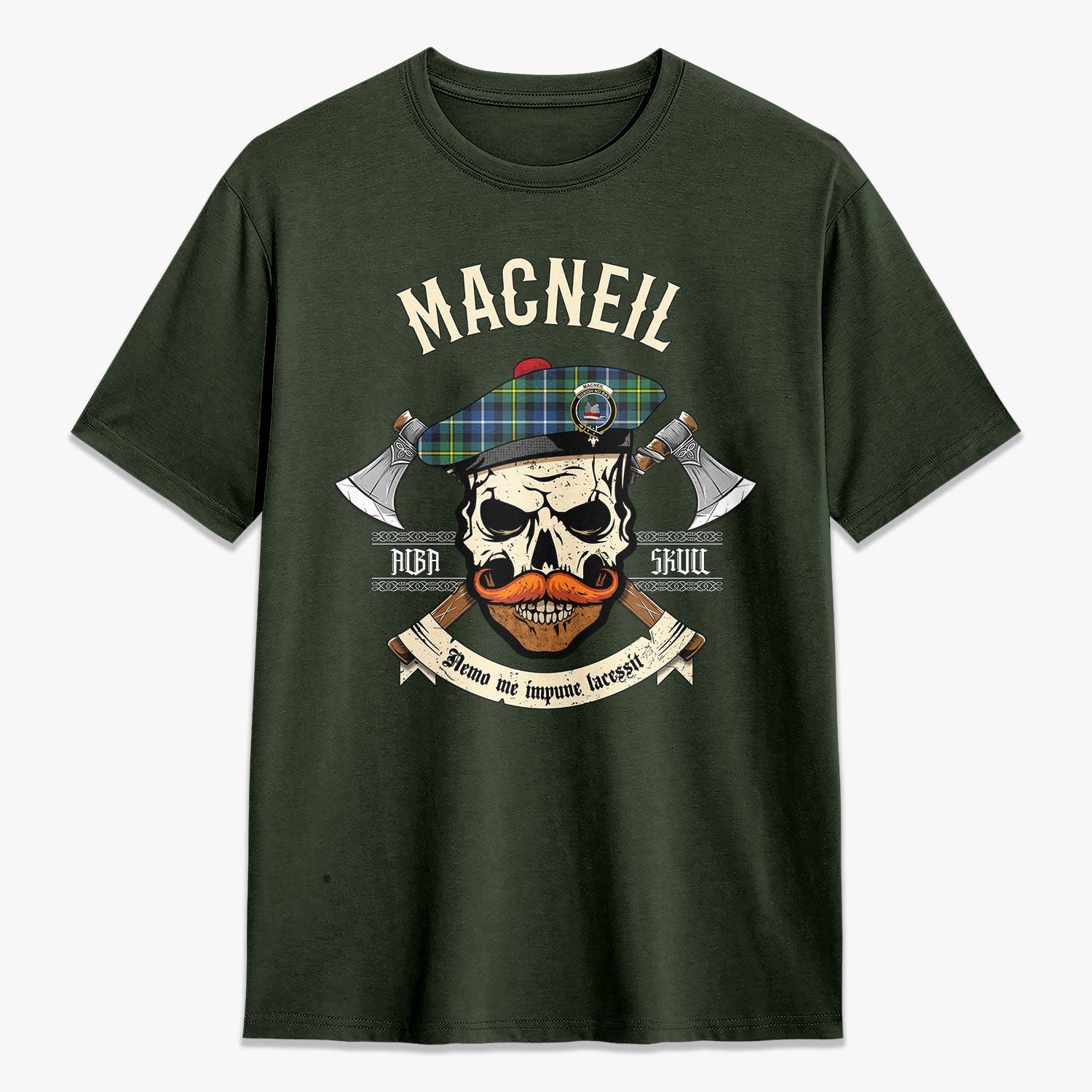 MacNeil of Barra Ancient Tartan Crest 2D T-shirt - Alba Skull Style