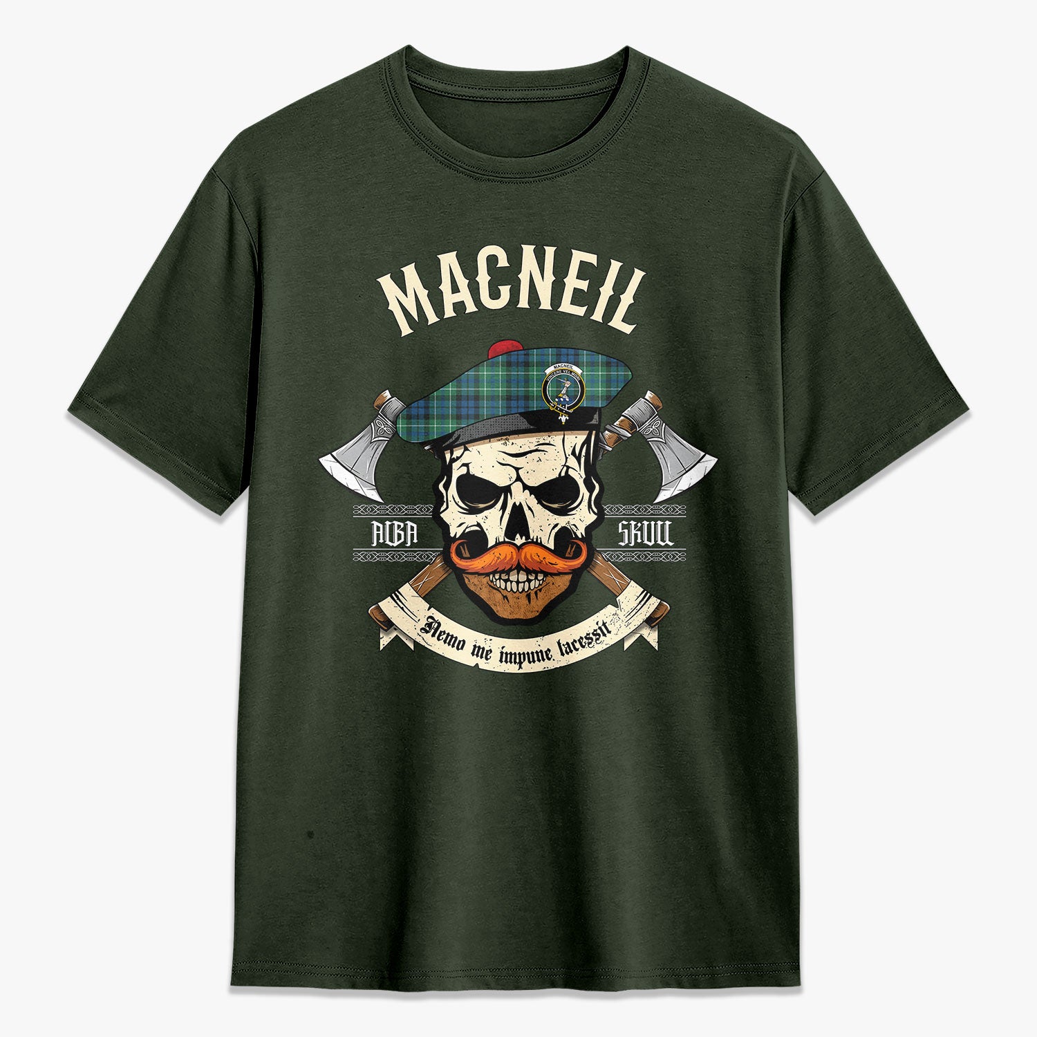 MacNeil of Colonsay Ancient Tartan Crest 2D T-shirt - Alba Skull Style