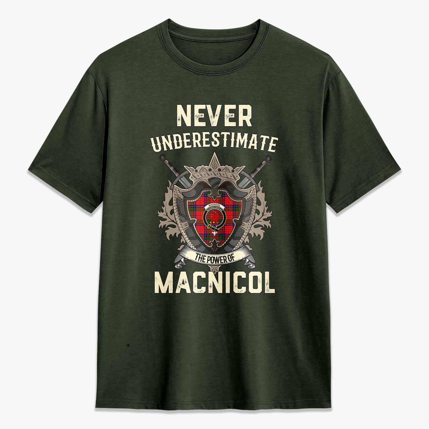 MacNicol (of Scorrybreac) Tartan Crest 2D T-shirt - Never Underestimate Style