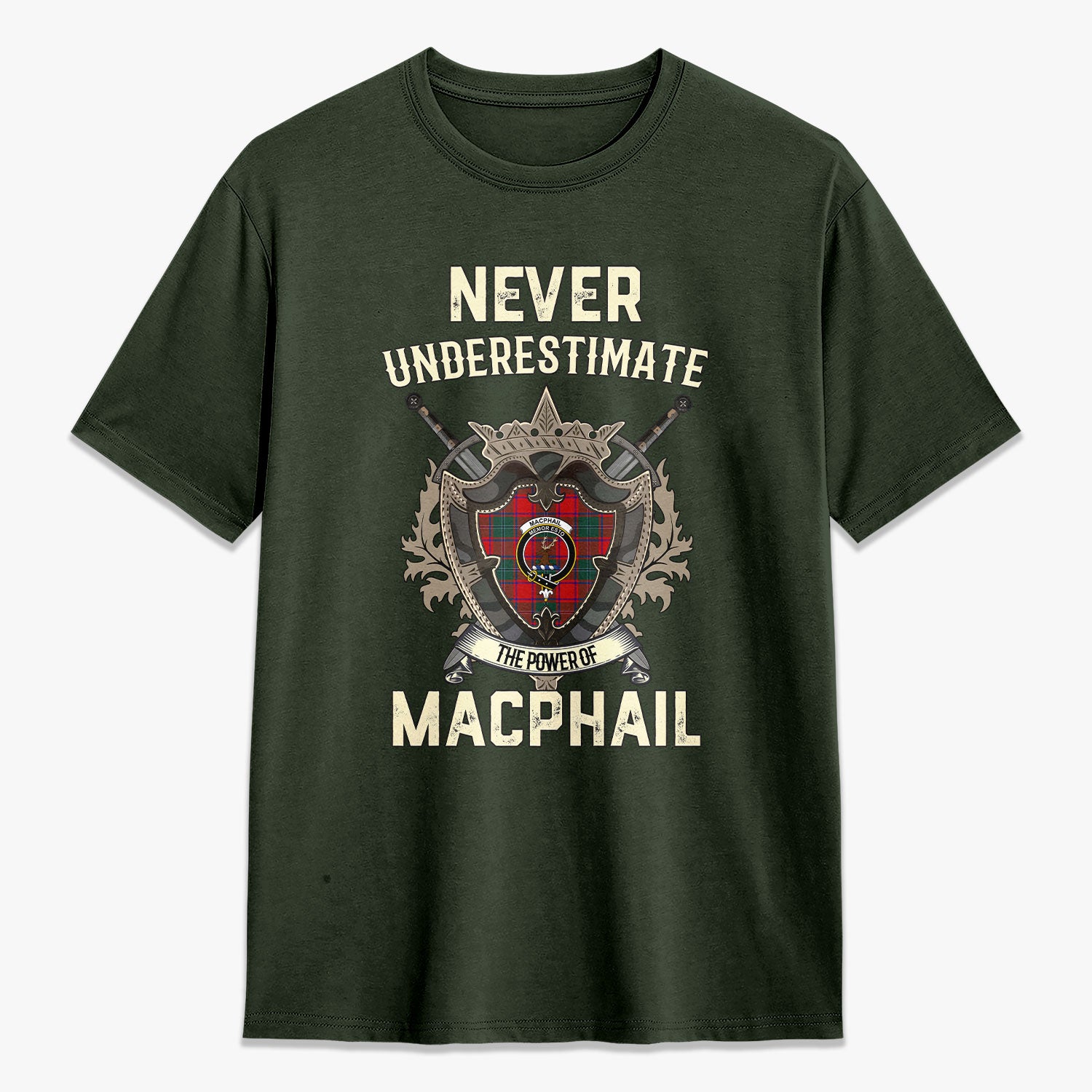 MacPhail Clan Tartan Crest 2D T-shirt - Never Underestimate Style