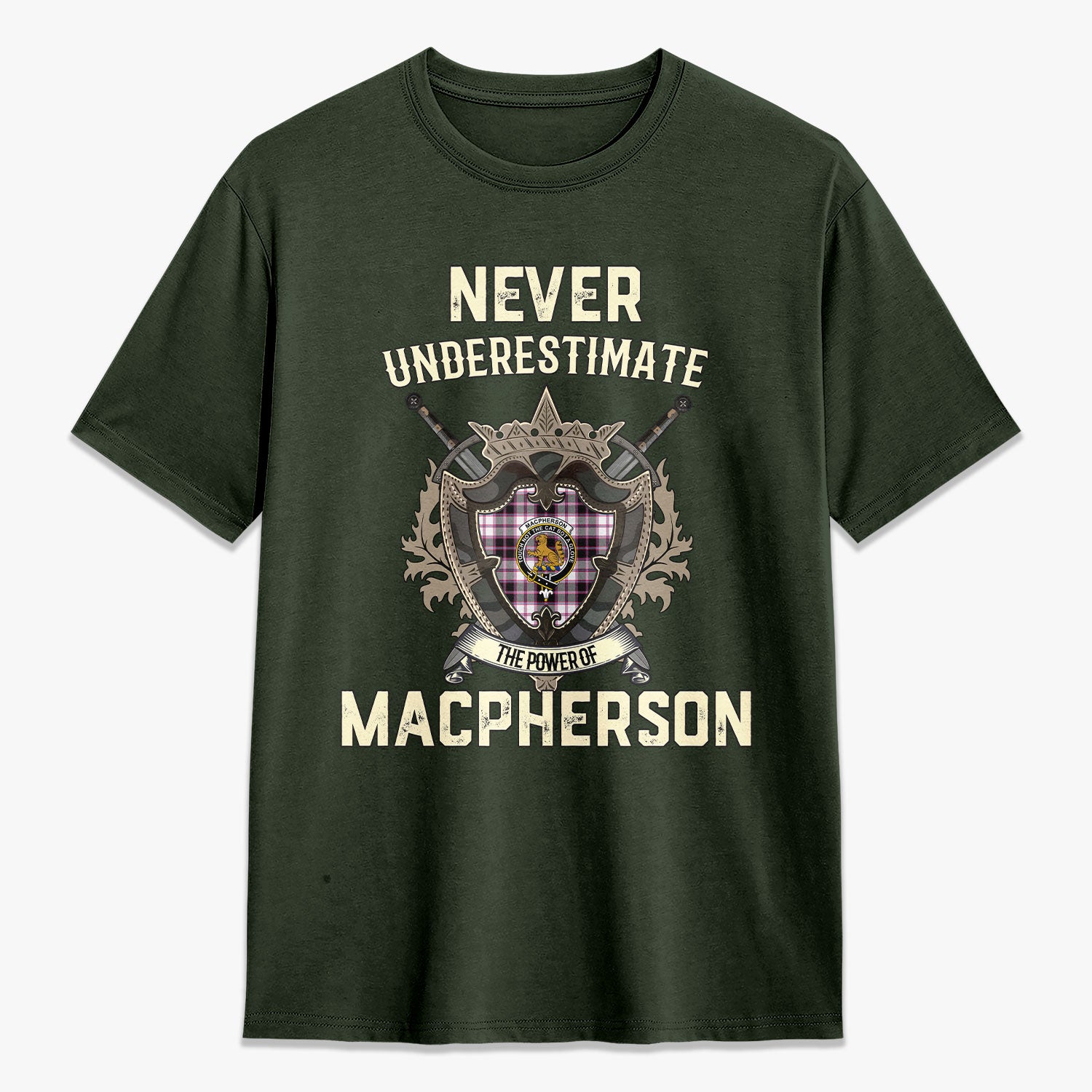 MacPherson Hunting Modern Tartan Crest 2D T-shirt - Never Underestimate Style