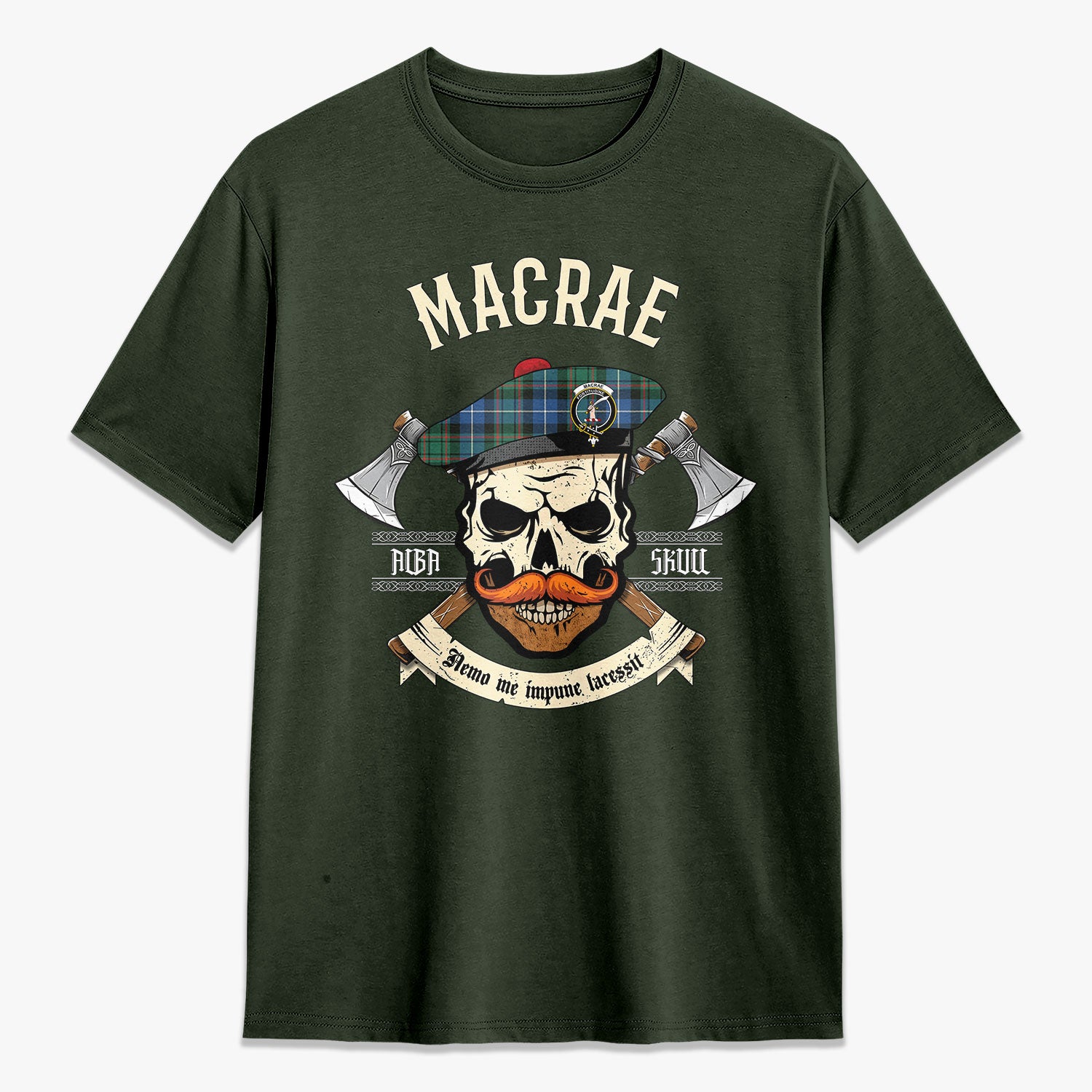 MacRae Hunting Ancient Tartan Crest 2D T-shirt - Alba Skull Style