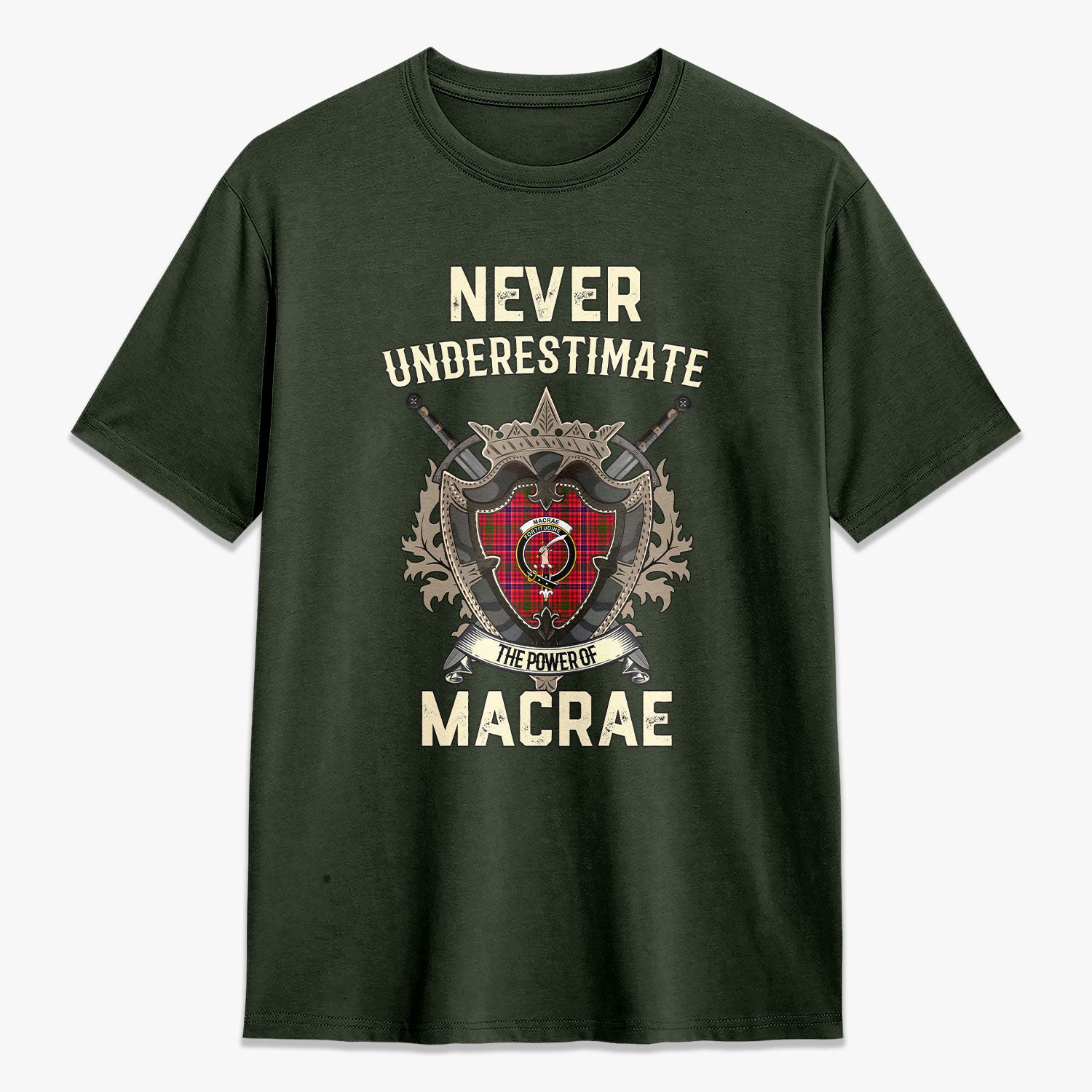 MacRae Modern Tartan Crest 2D T-shirt - Never Underestimate Style