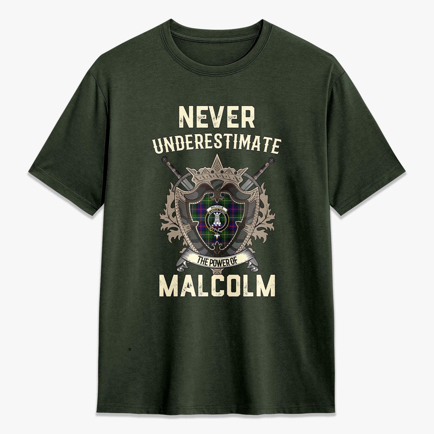 Malcolm (or MacCallum) Tartan Crest 2D T-shirt - Never Underestimate Style