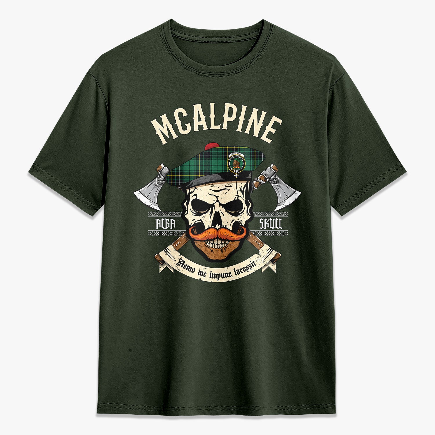 McAlpine Ancient Tartan Crest 2D T-shirt - Alba Skull Style