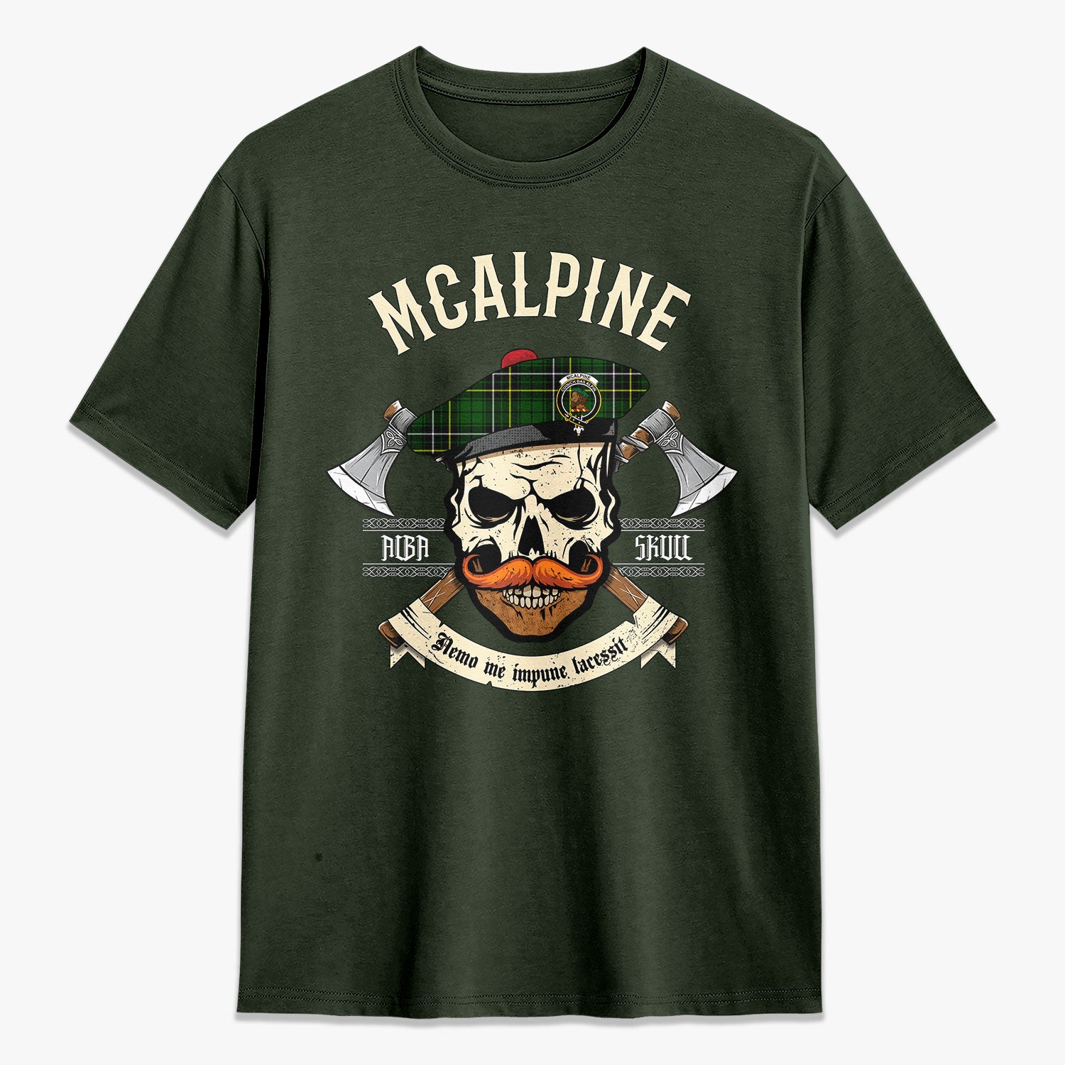 McAlpine Modern Tartan Crest 2D T-shirt - Alba Skull Style