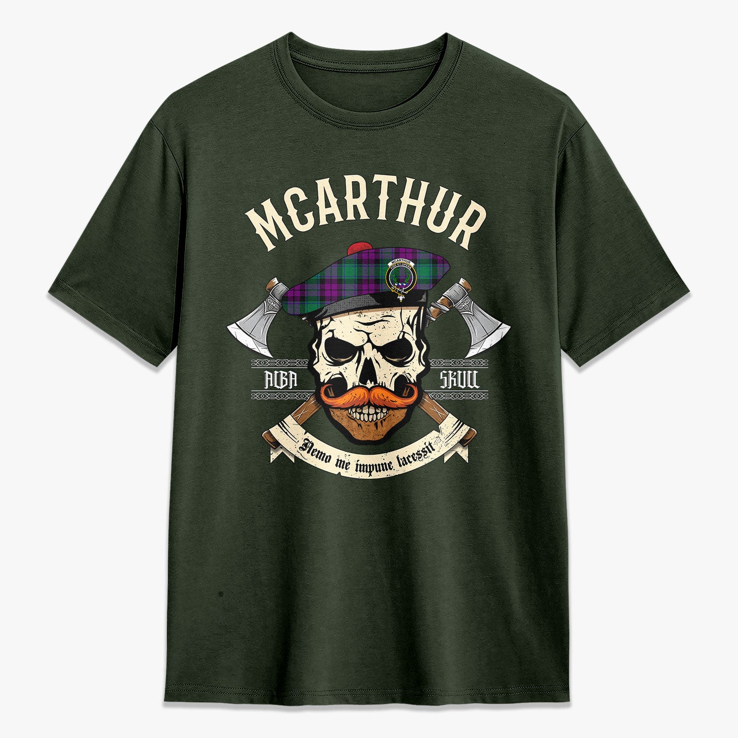 McArthur - Milton Tartan Crest 2D T-shirt - Alba Skull Style