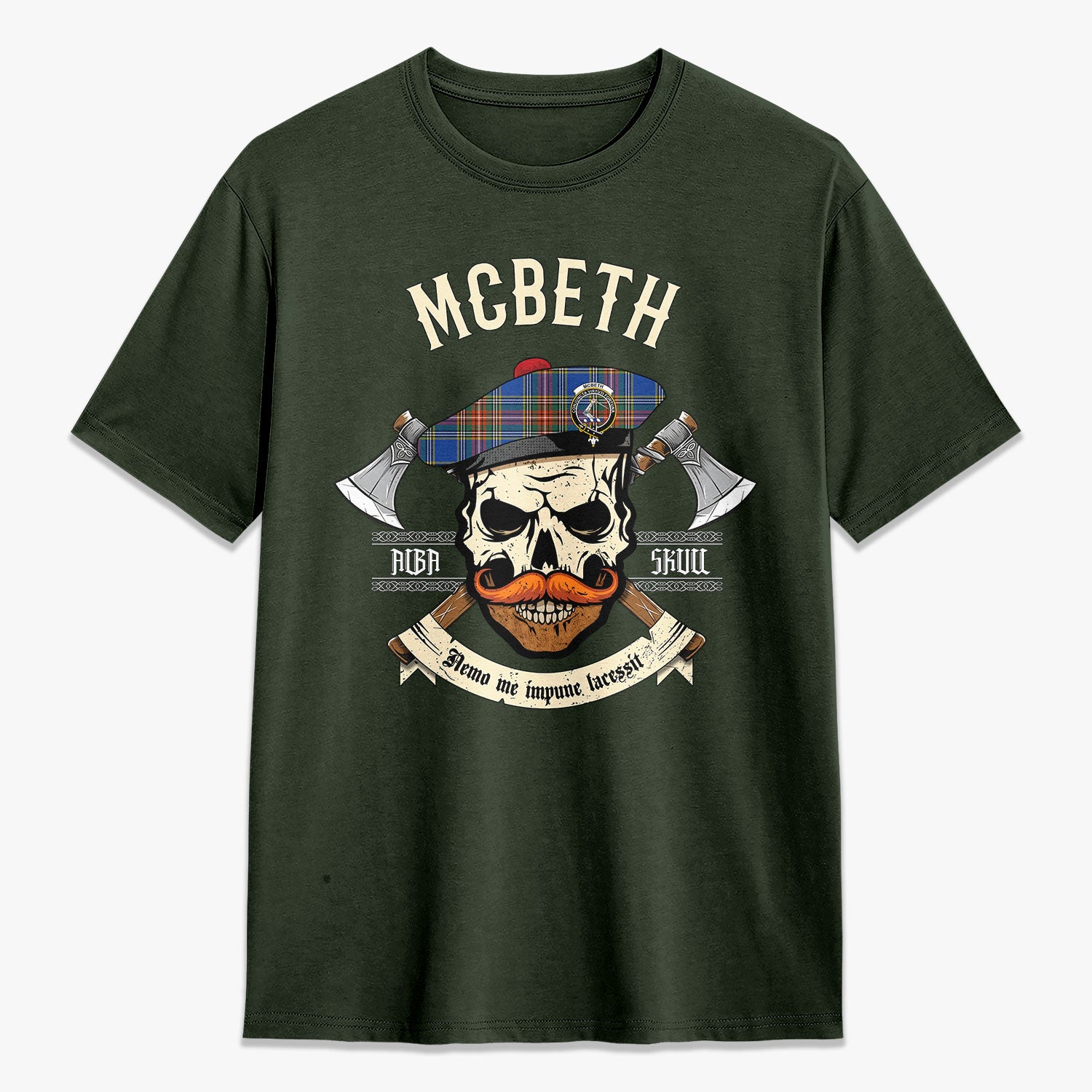 McBeth Ancient Tartan Crest 2D T-shirt - Alba Skull Style