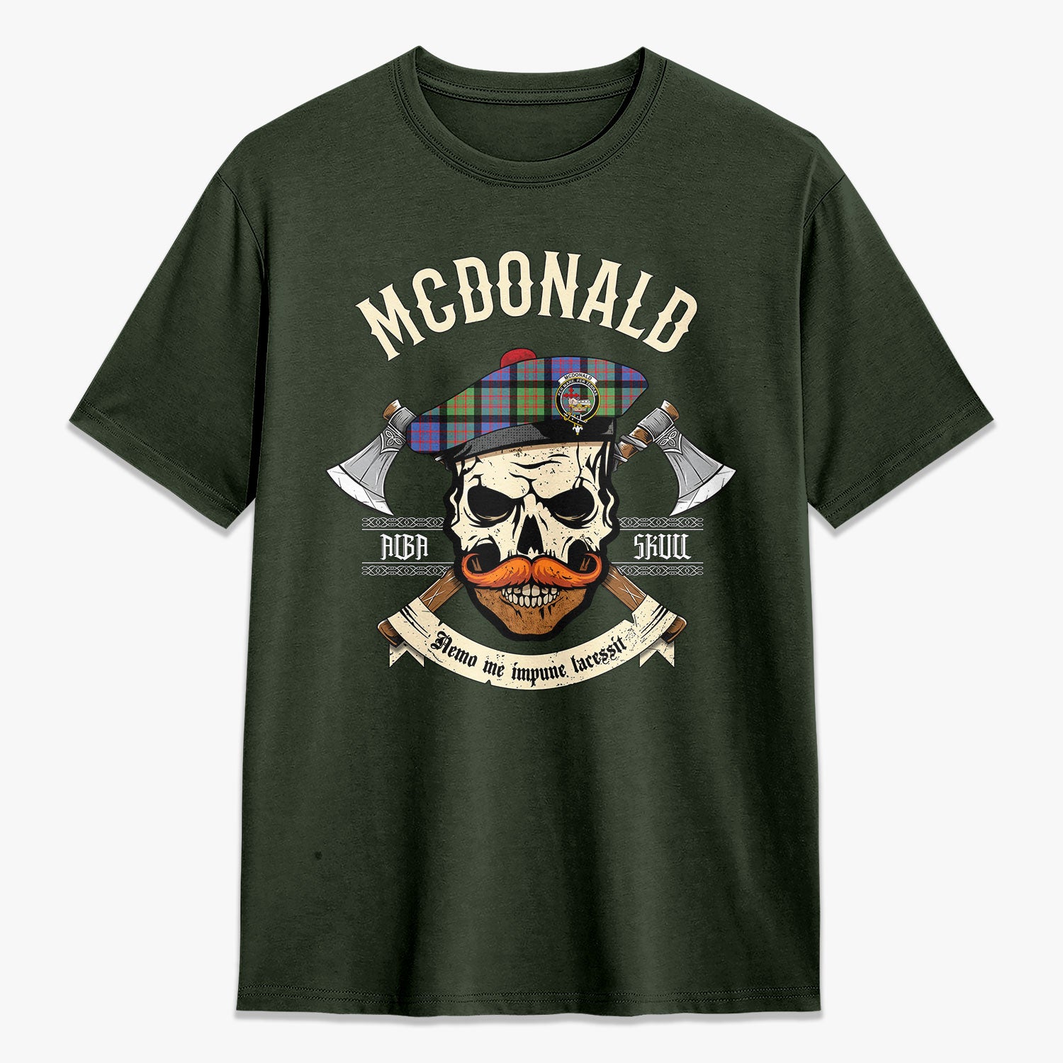 McDonald Ancient Tartan Crest 2D T-shirt - Alba Skull Style