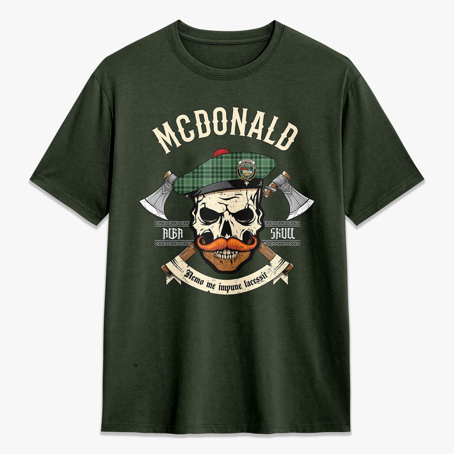 McDonald Lord of the Isles Hunting Tartan Crest 2D T-shirt - Alba Skull Style