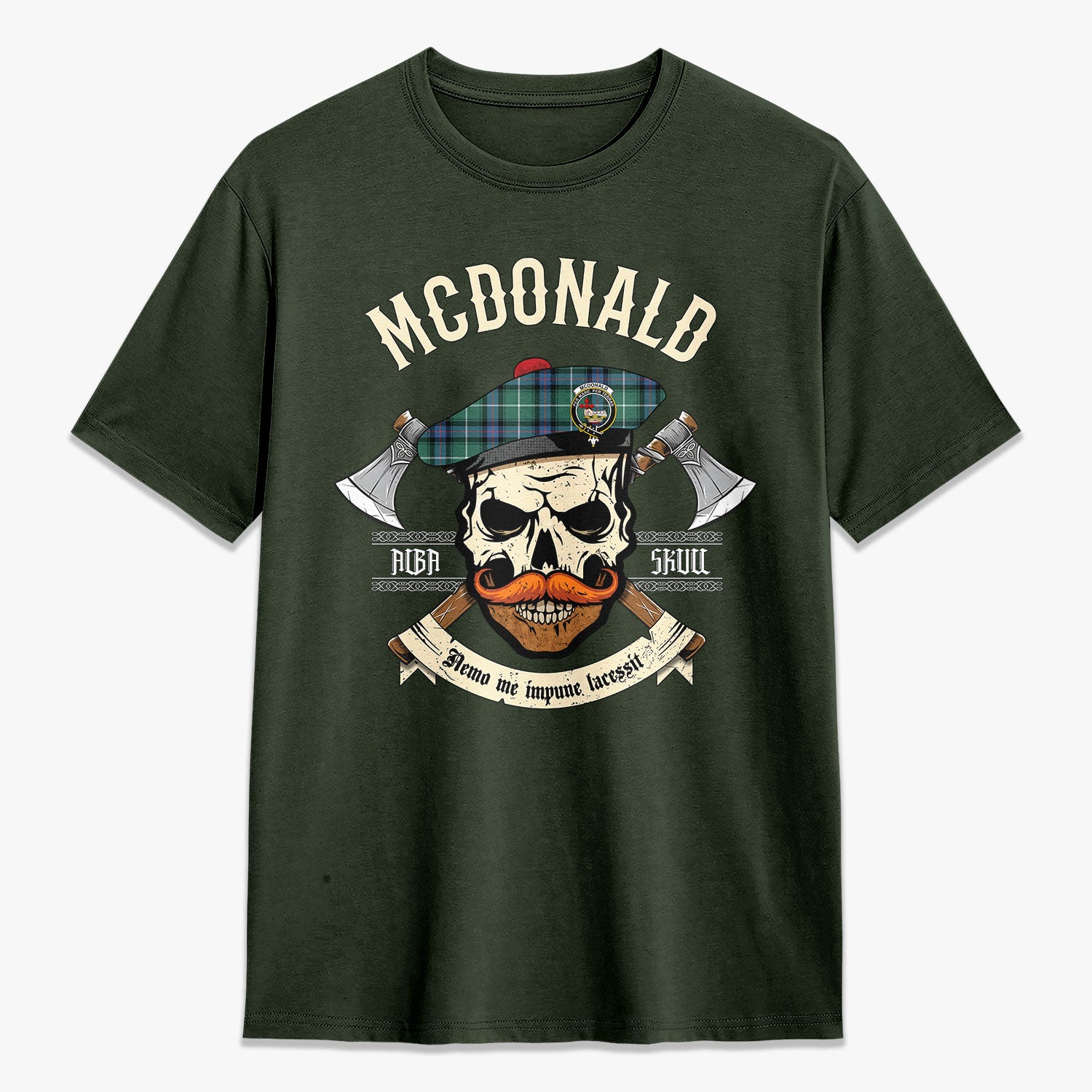 McDonald of the Isles Hunting Ancient Tartan Crest 2D T-shirt - Alba Skull Style