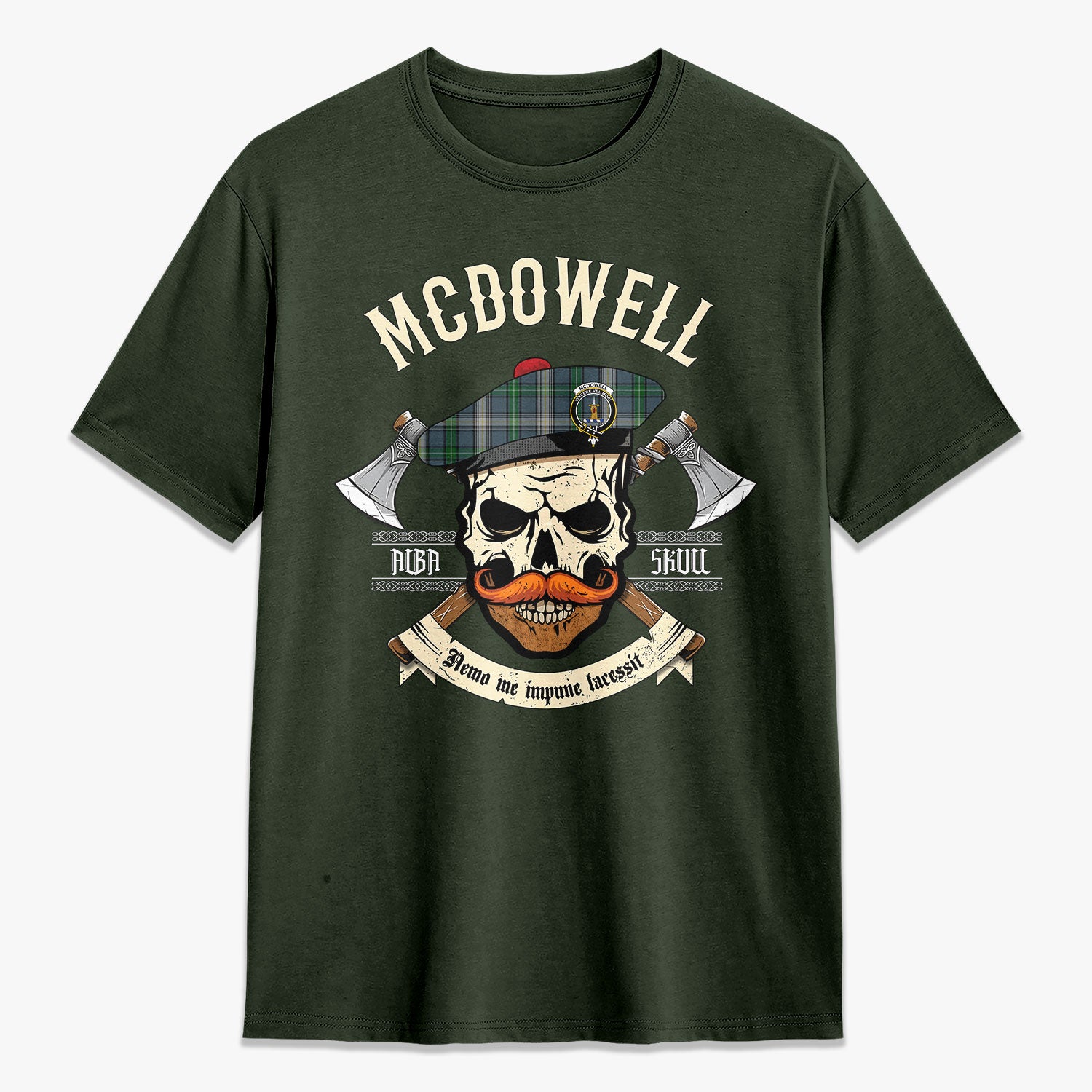 McDowell (MacDowell) Tartan Crest 2D T-shirt - Alba Skull Style