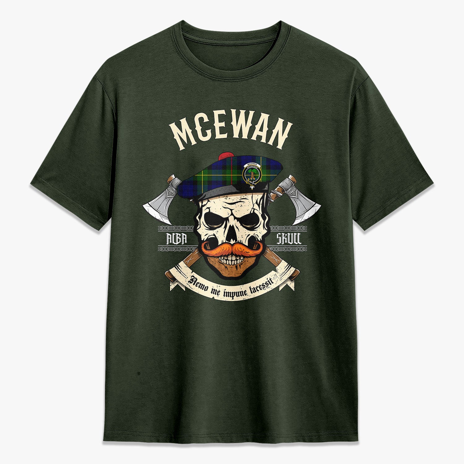 McEwan Modern Tartan Crest 2D T-shirt - Alba Skull Style