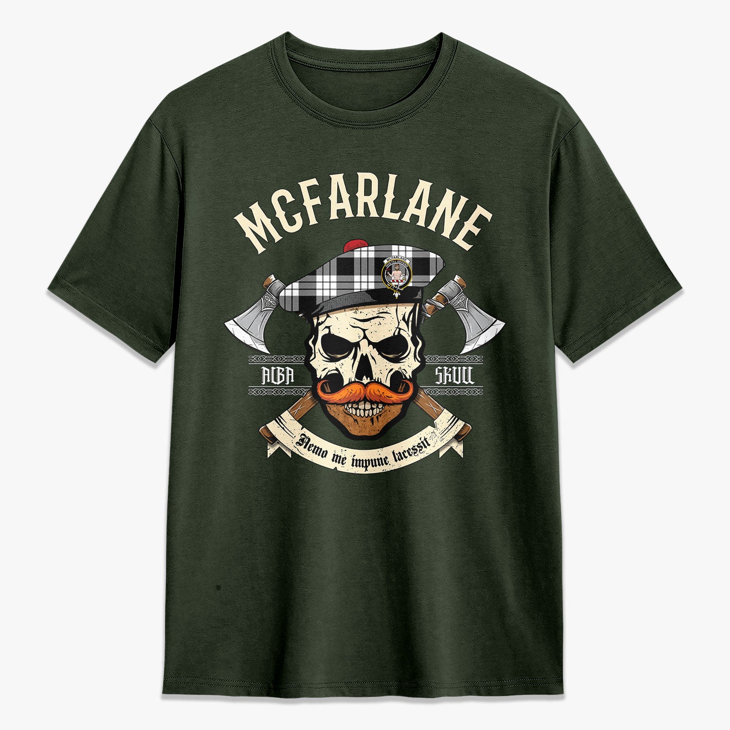 McFarlane Black - White Tartan Crest 2D T-shirt - Alba Skull Style