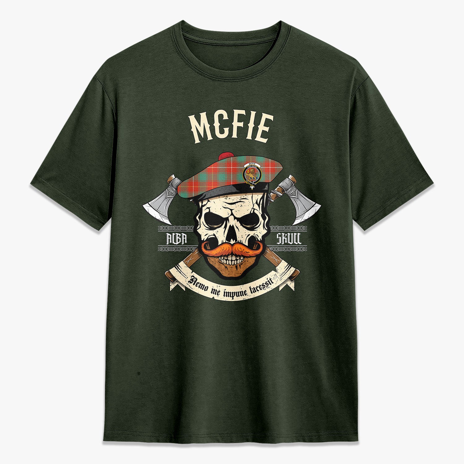 McFie Ancient Tartan Crest 2D T-shirt - Alba Skull Style