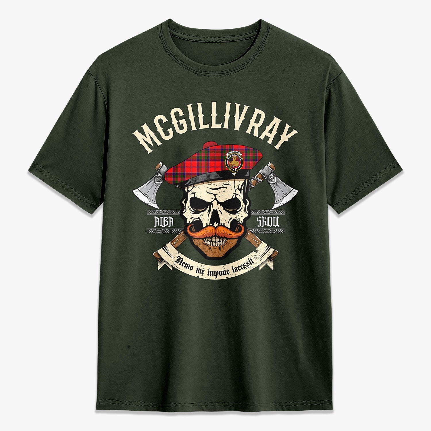 McGillivray Modern Tartan Crest 2D T-shirt - Alba Skull Style