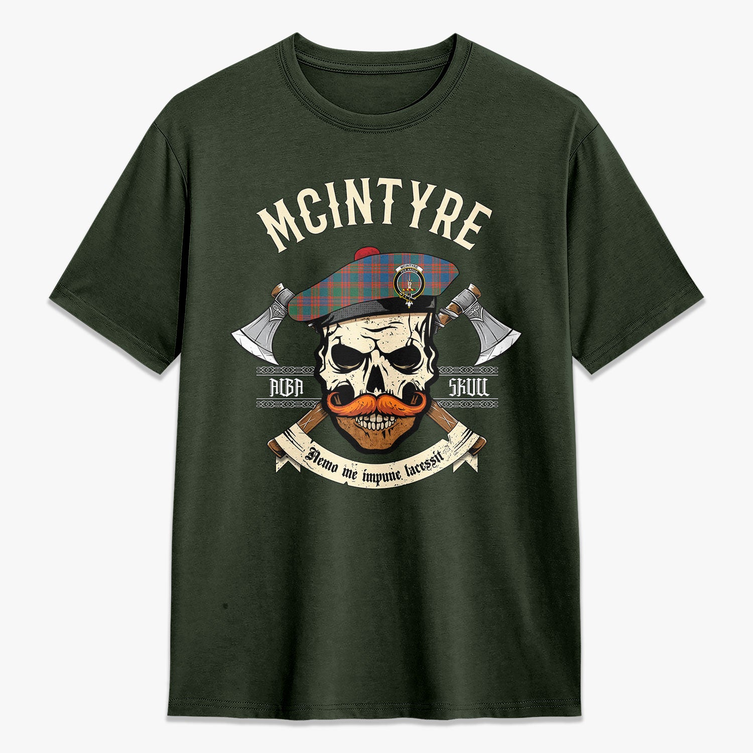 McIntyre Ancient Tartan Crest 2D T-shirt - Alba Skull Style