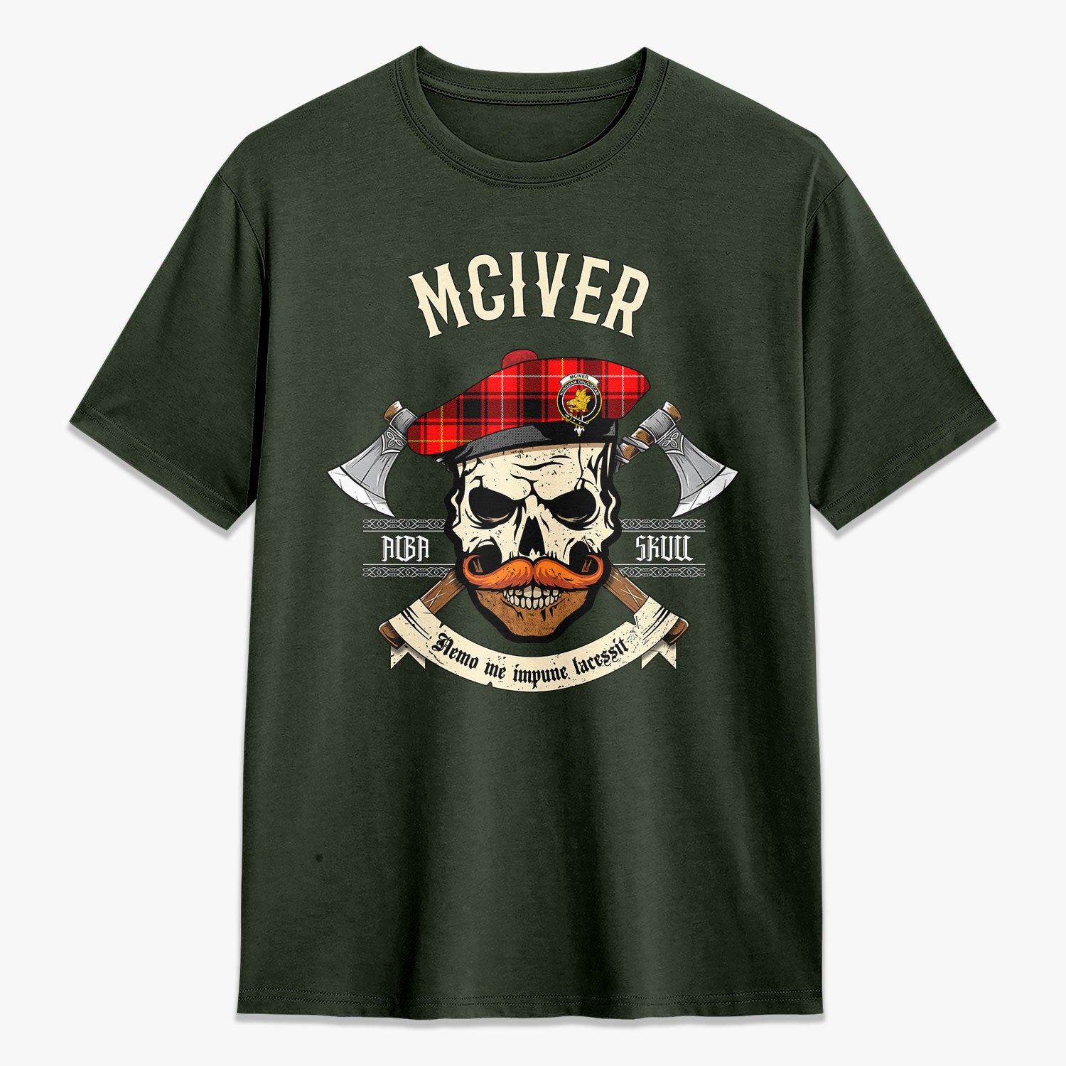 McIver Modern Tartan Crest 2D T-shirt - Alba Skull Style