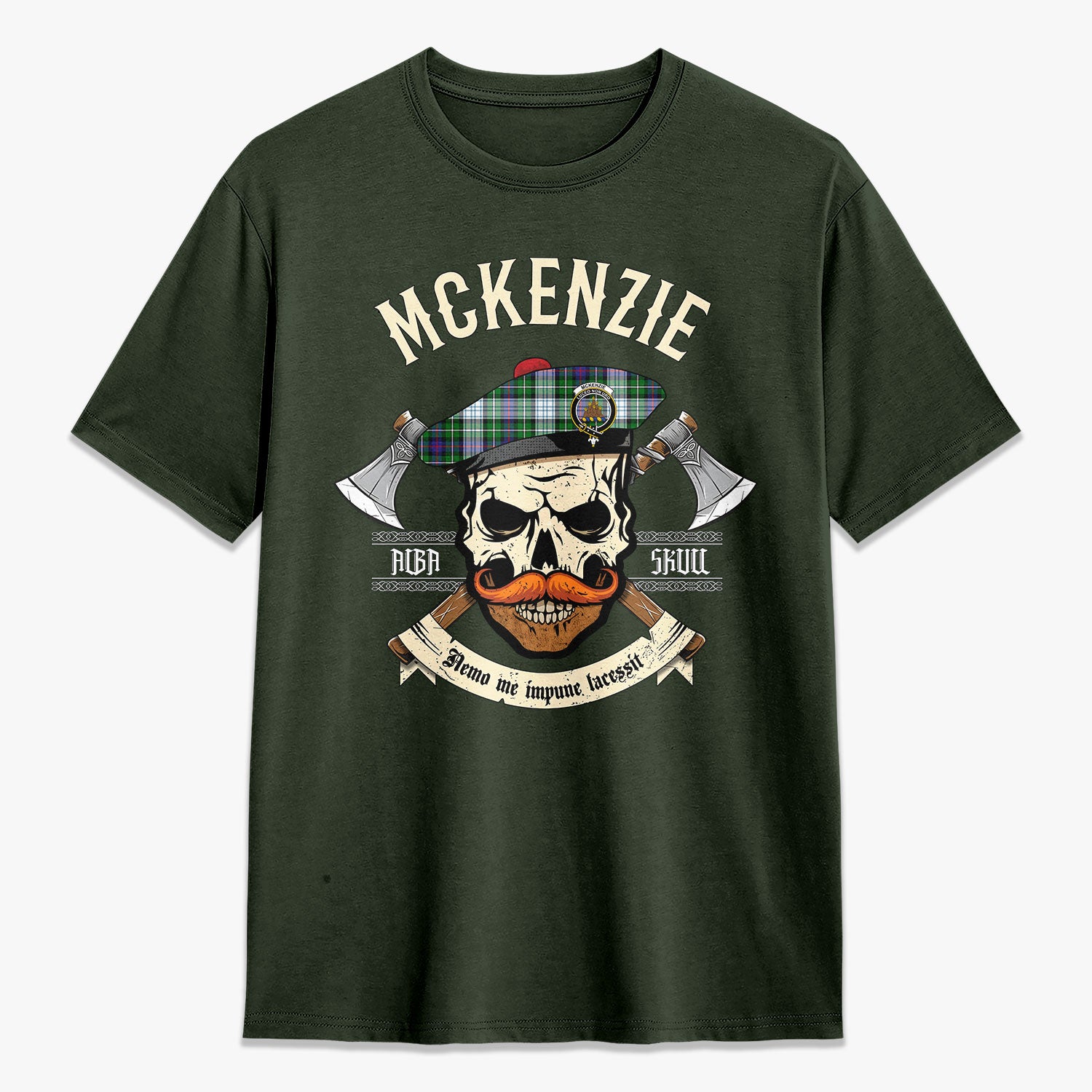McKenzie Dress Modern Tartan Crest 2D T-shirt - Alba Skull Style