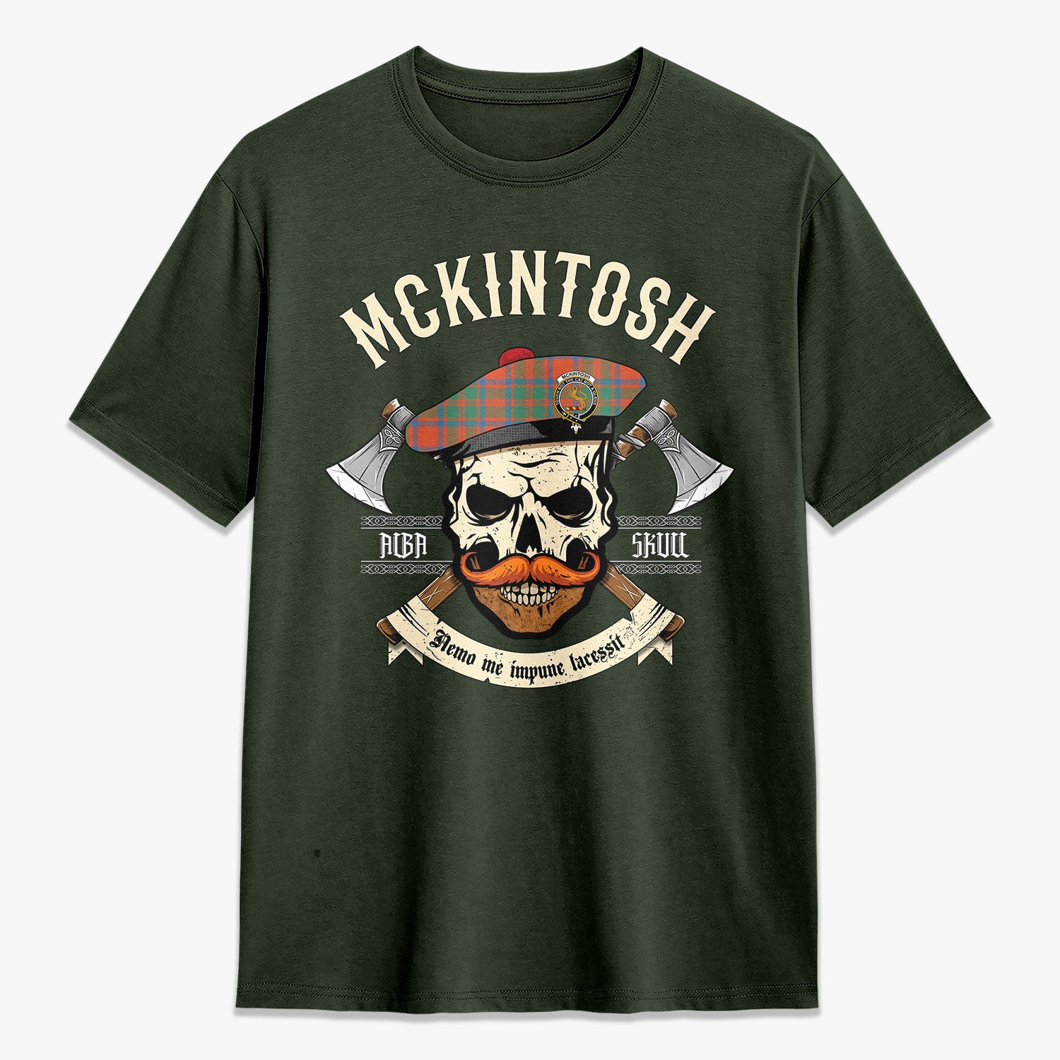 McKintosh Ancient Tartan Crest 2D T-shirt - Alba Skull Style