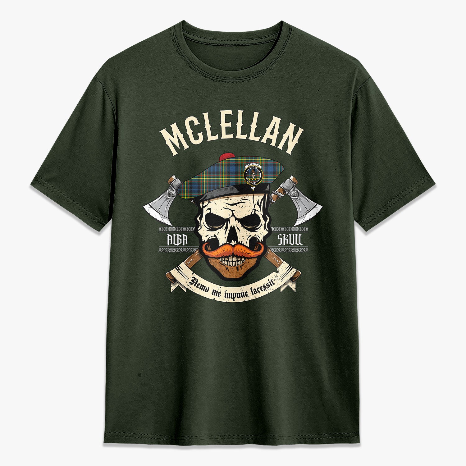 McLellan Ancient Tartan Crest 2D T-shirt - Alba Skull Style