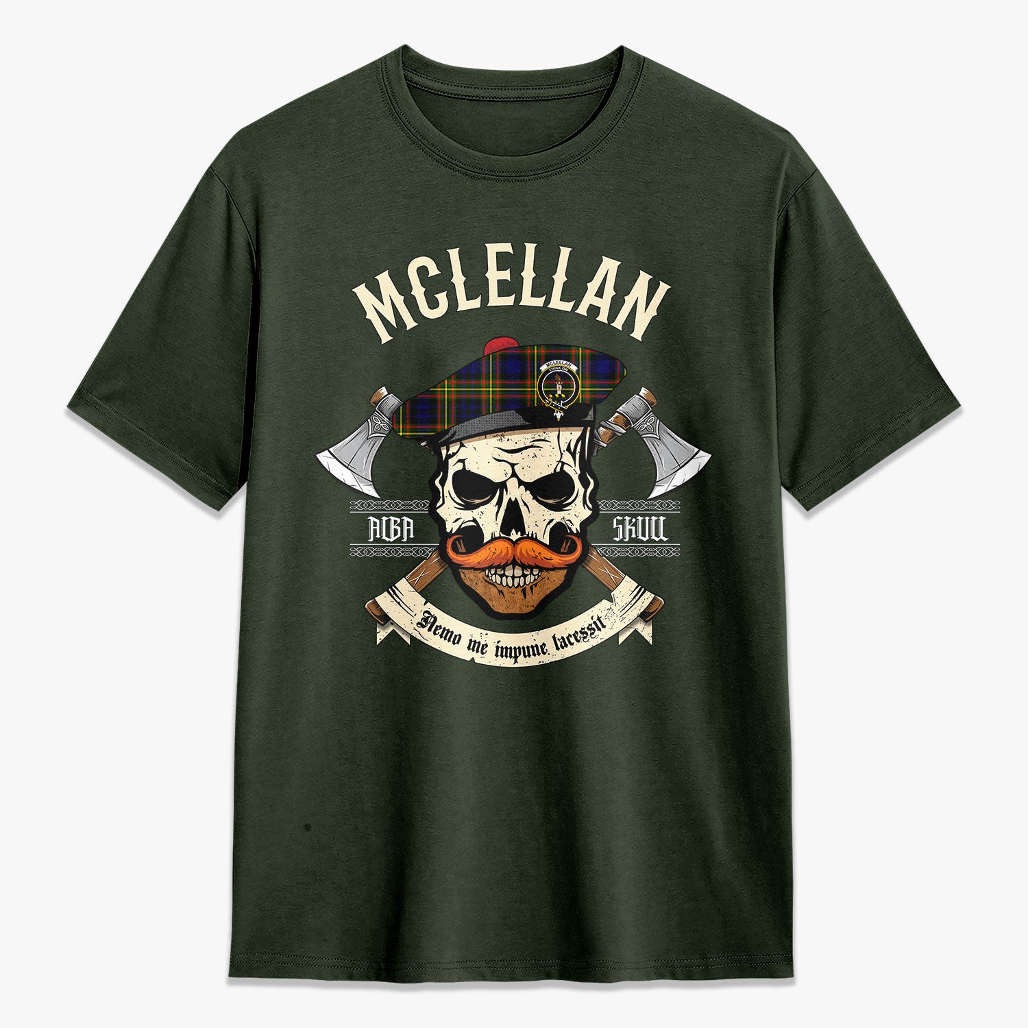 McLellan Modern Tartan Crest 2D T-shirt - Alba Skull Style