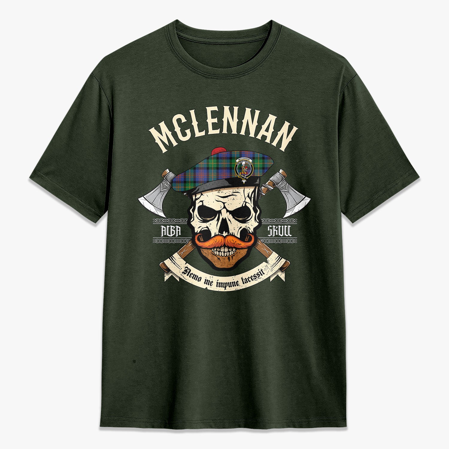 McLennan Ancient Tartan Crest 2D T-shirt - Alba Skull Style