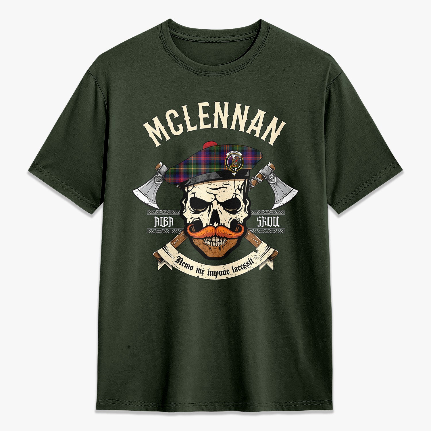 McLennan Modern Tartan Crest 2D T-shirt - Alba Skull Style