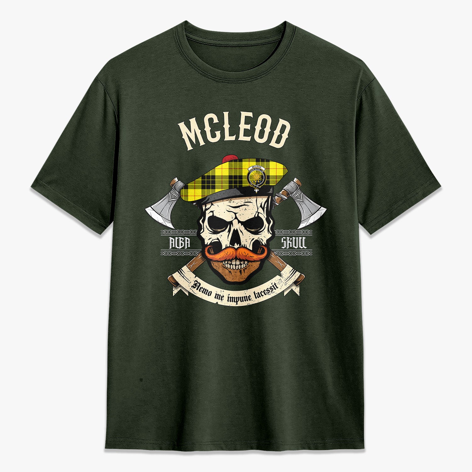 McLeod of Lewis Modern Tartan Crest 2D T-shirt - Alba Skull Style