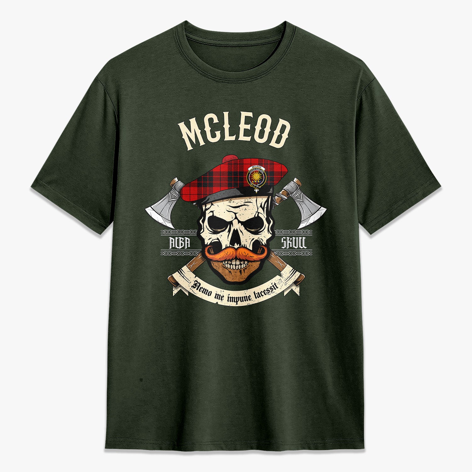 McLeod of Raasay Tartan Crest 2D T-shirt - Alba Skull Style