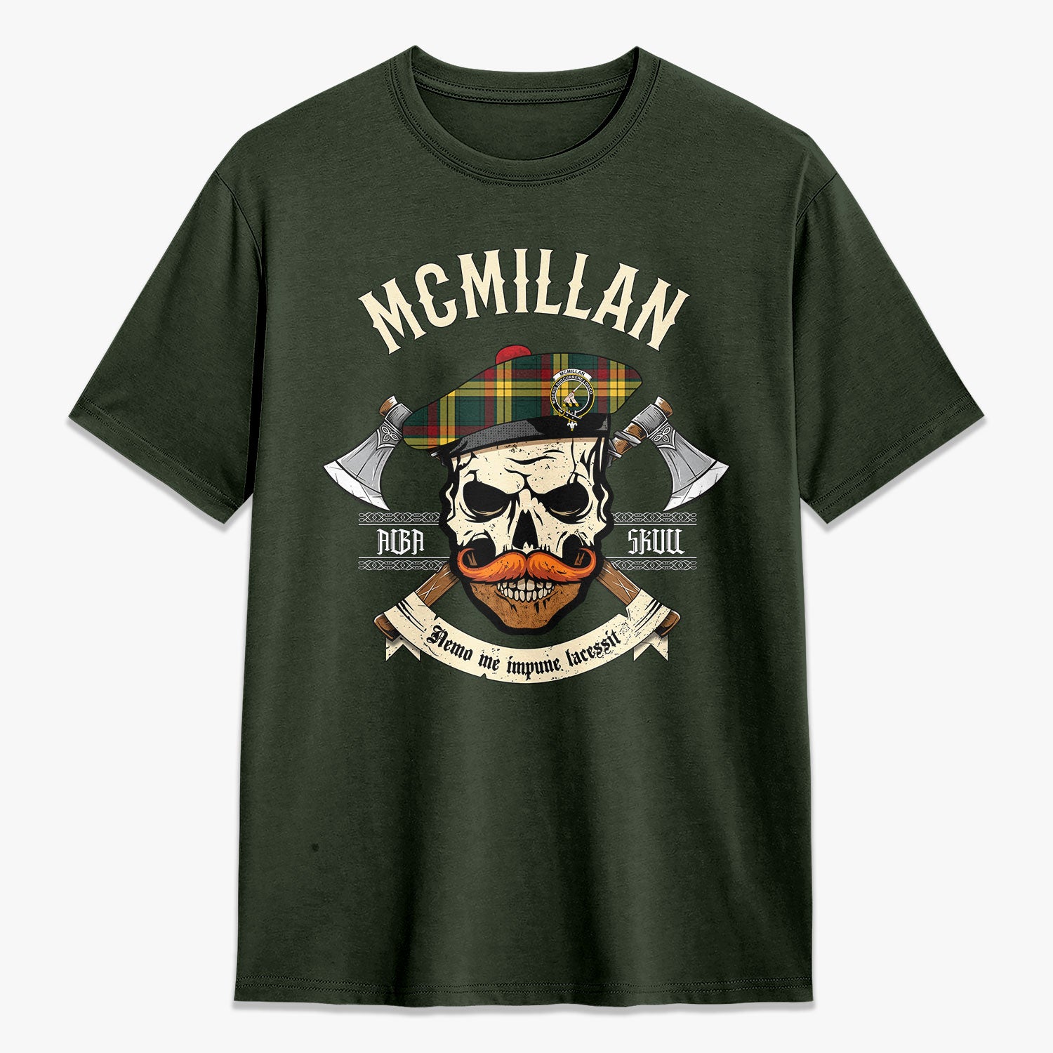 McMillan Old Modern Tartan Crest 2D T-shirt - Alba Skull Style