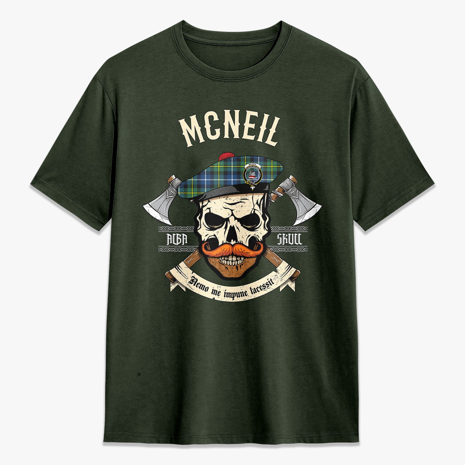 McNeil of Barra Ancient Tartan Crest 2D T-shirt - Alba Skull Style