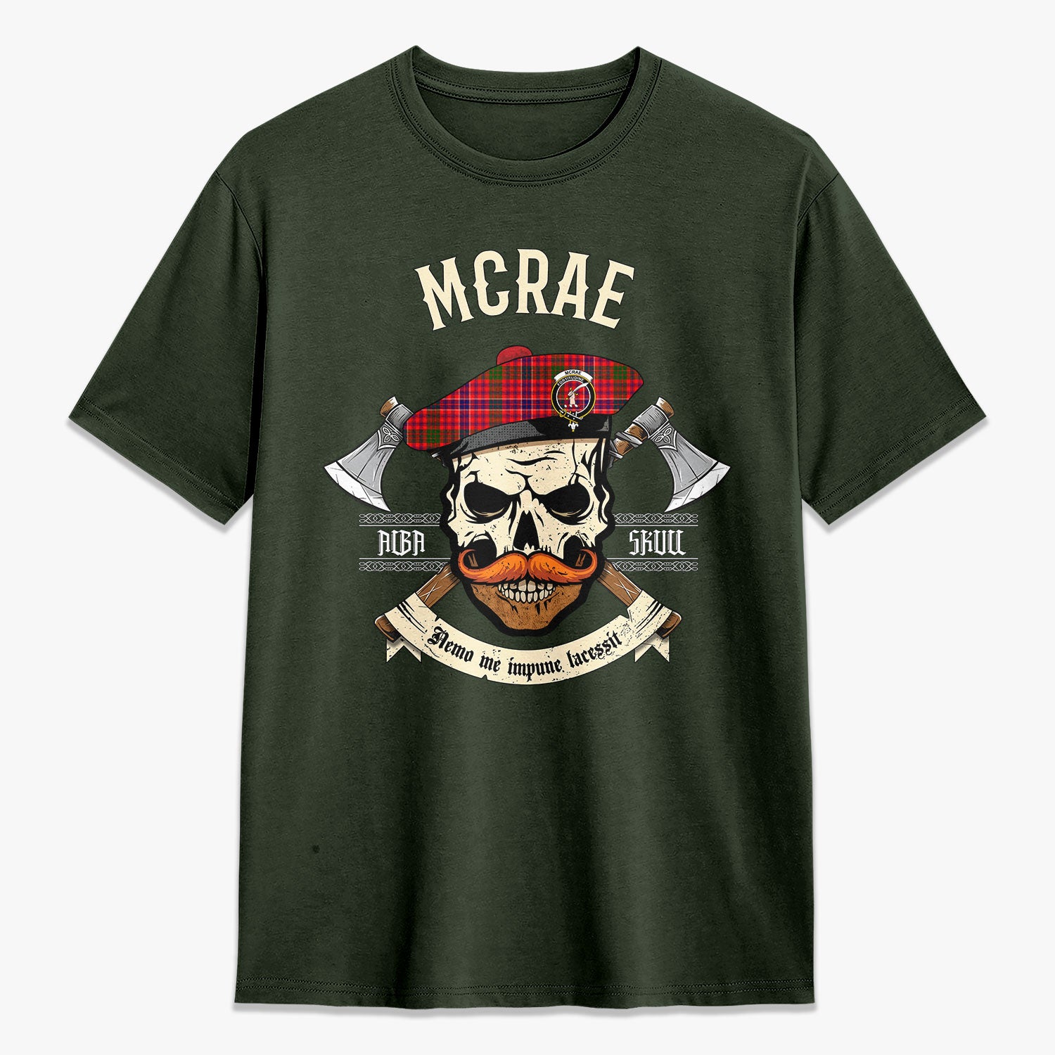 McRae Modern Tartan Crest 2D T-shirt - Alba Skull Style