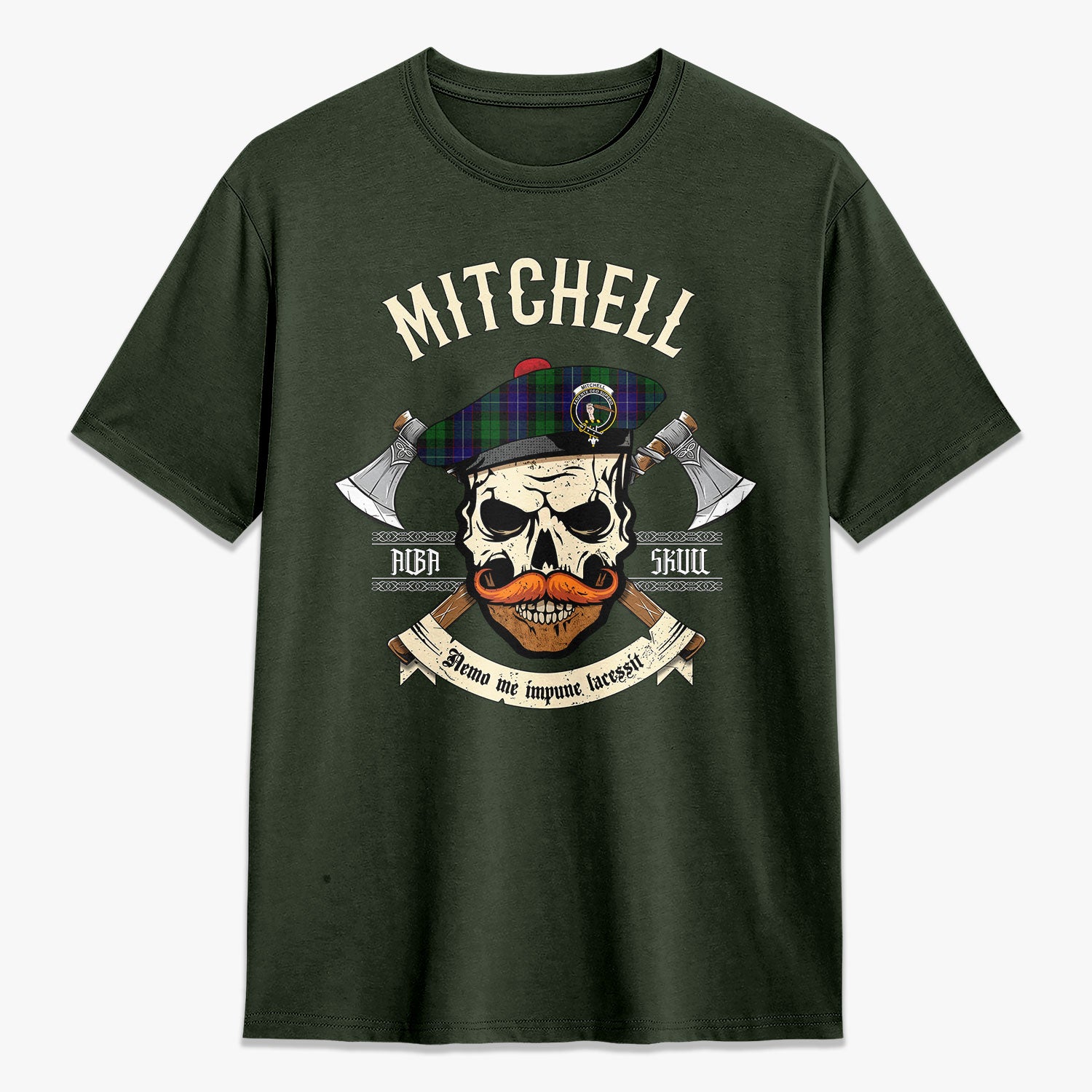 Mitchell Tartan Crest 2D T-shirt - Alba Skull Style