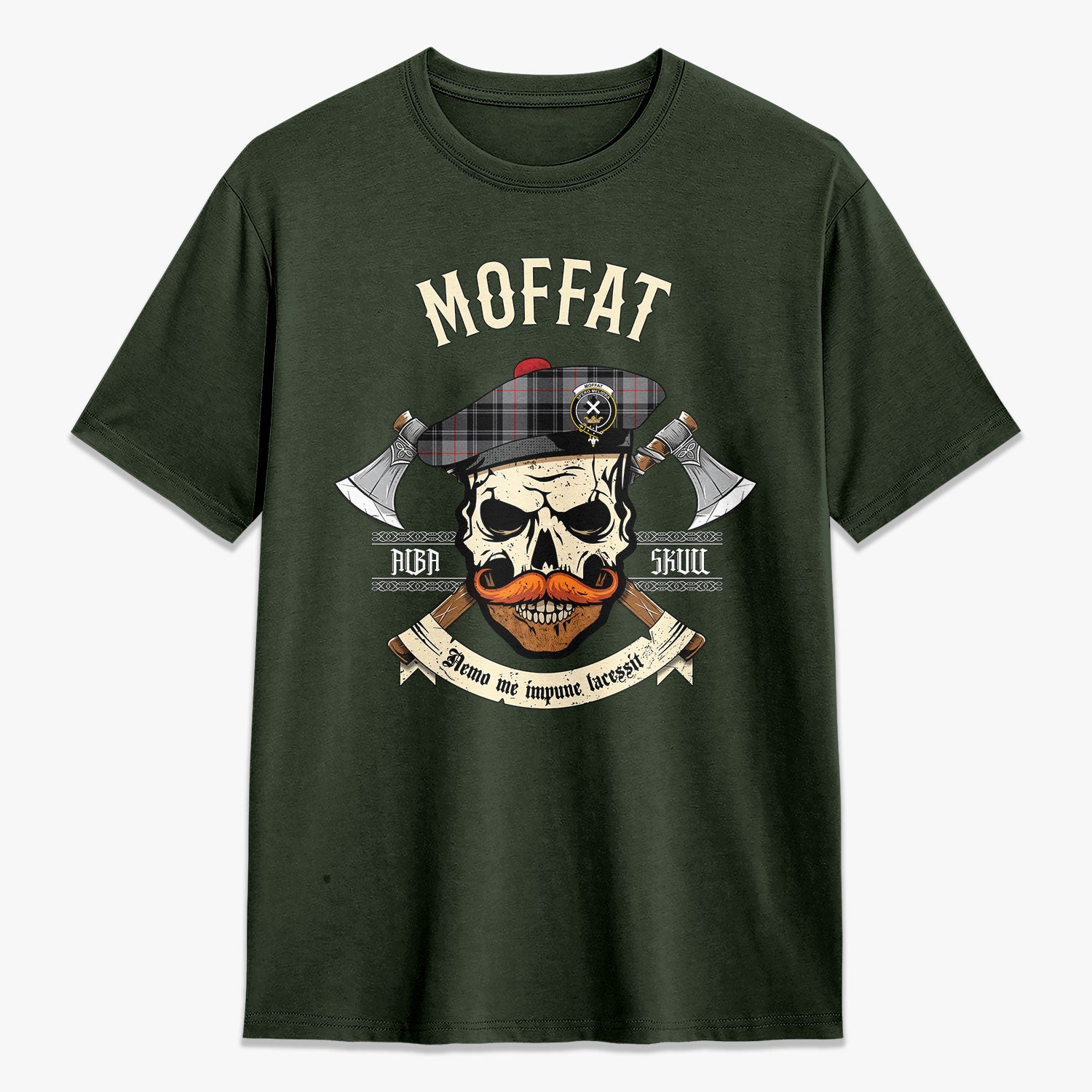 Moffat Modern Tartan Crest 2D T-shirt - Alba Skull Style