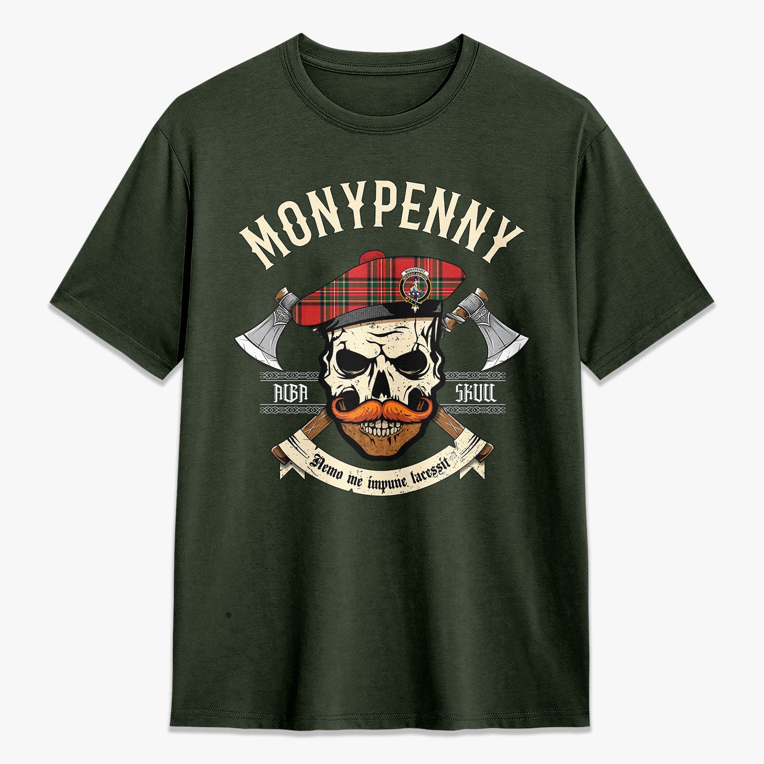 Monypenny Tartan Crest 2D T-shirt - Alba Skull Style