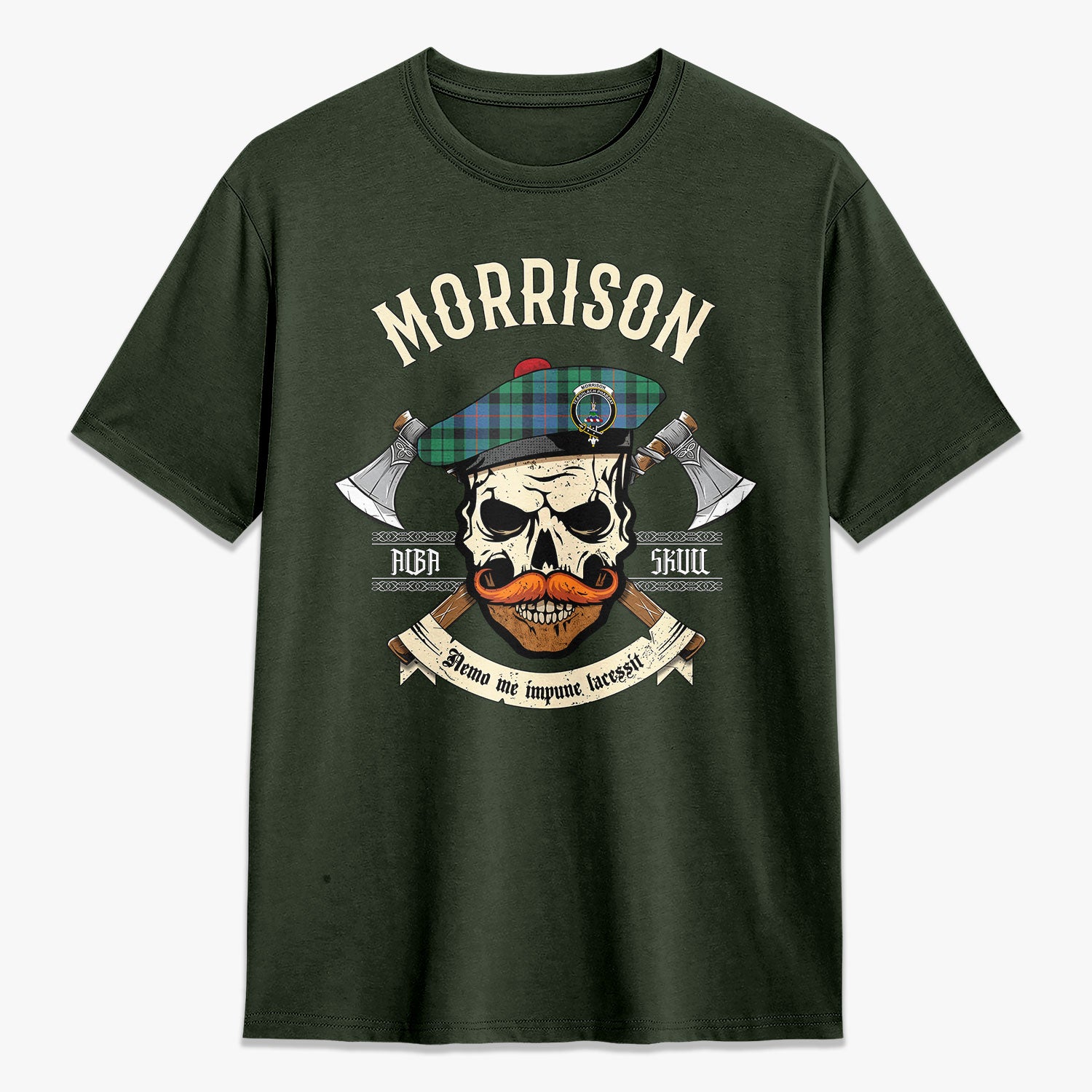 Morrison Ancient Tartan Crest 2D T-shirt - Alba Skull Style