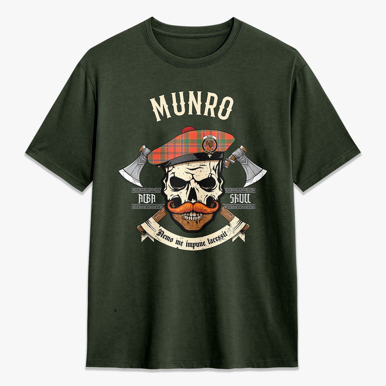 Munro Ancient Tartan Crest 2D T-shirt - Alba Skull Style