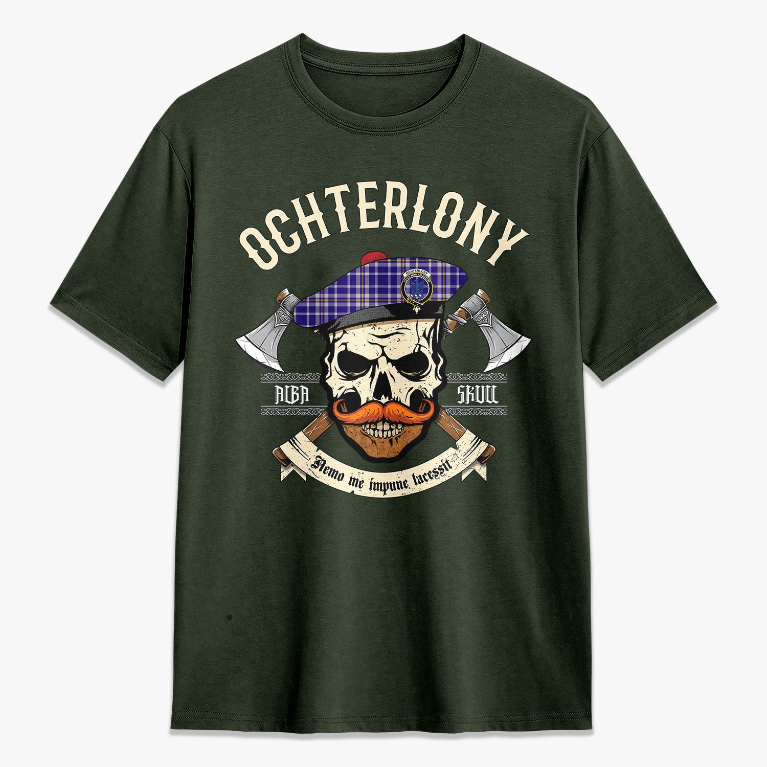 Ochterlony Tartan Crest 2D T-shirt - Alba Skull Style