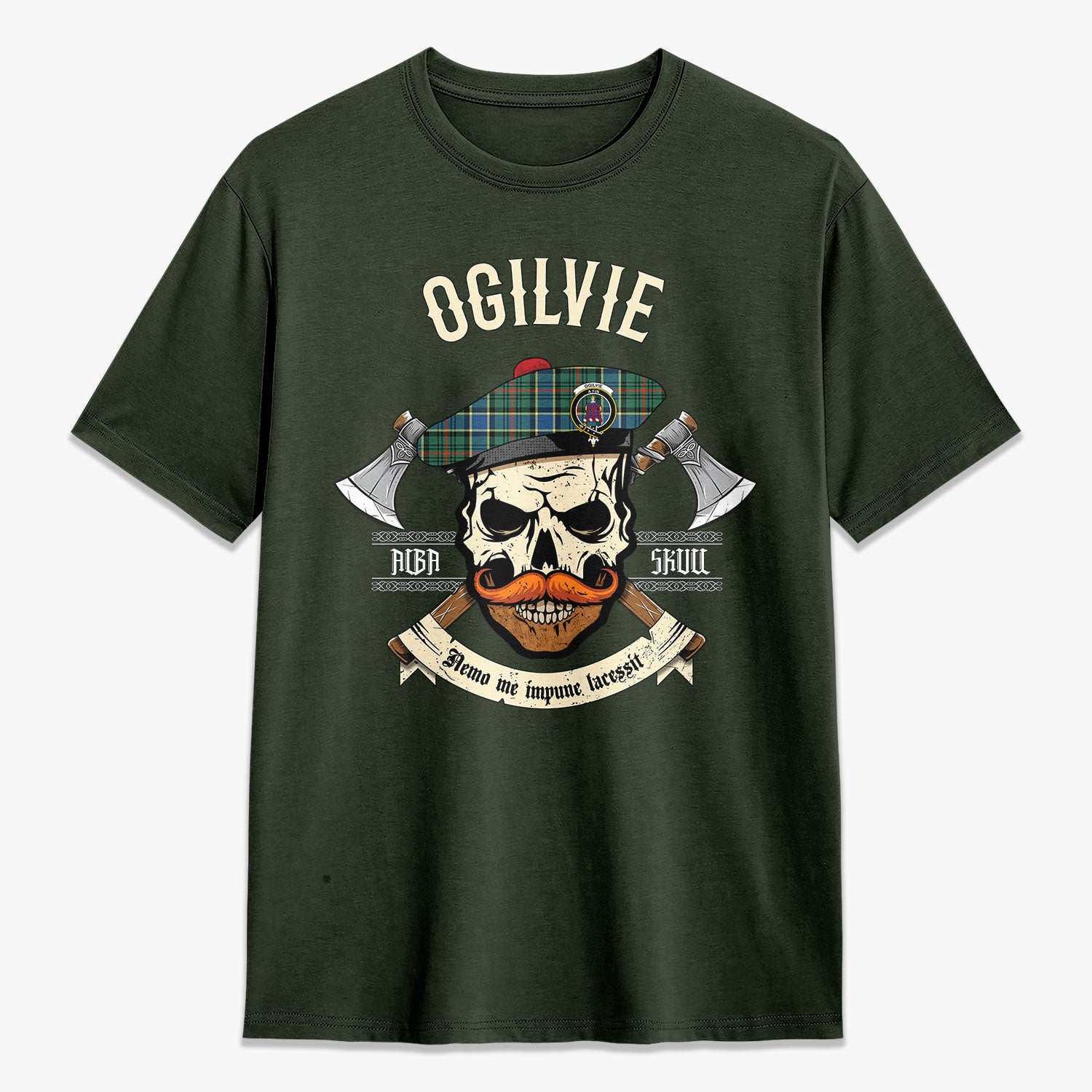 Ogilvie Hunting Ancient Tartan Crest 2D T-shirt - Alba Skull Style