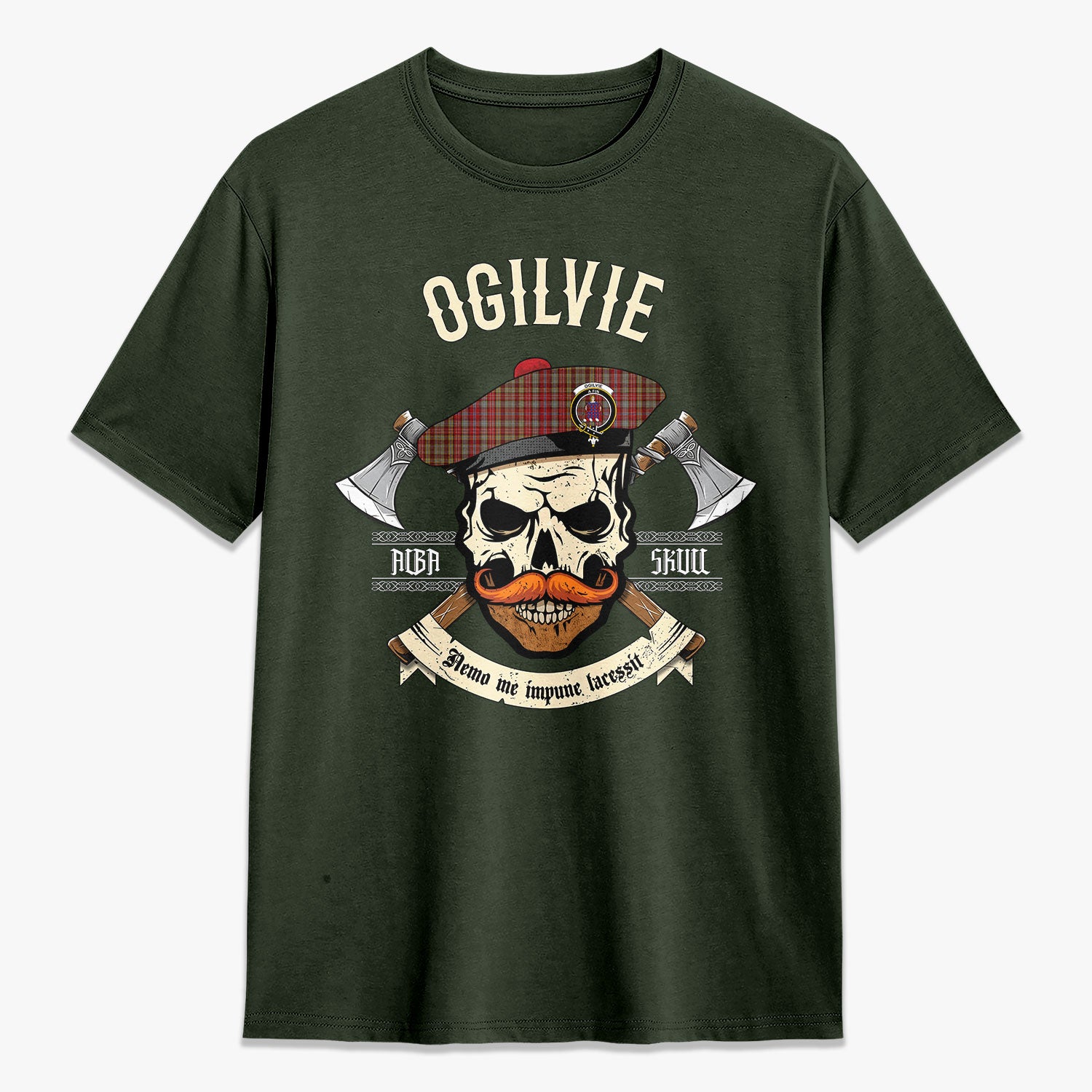 Ogilvie Tartan Crest 2D T-shirt - Alba Skull Style